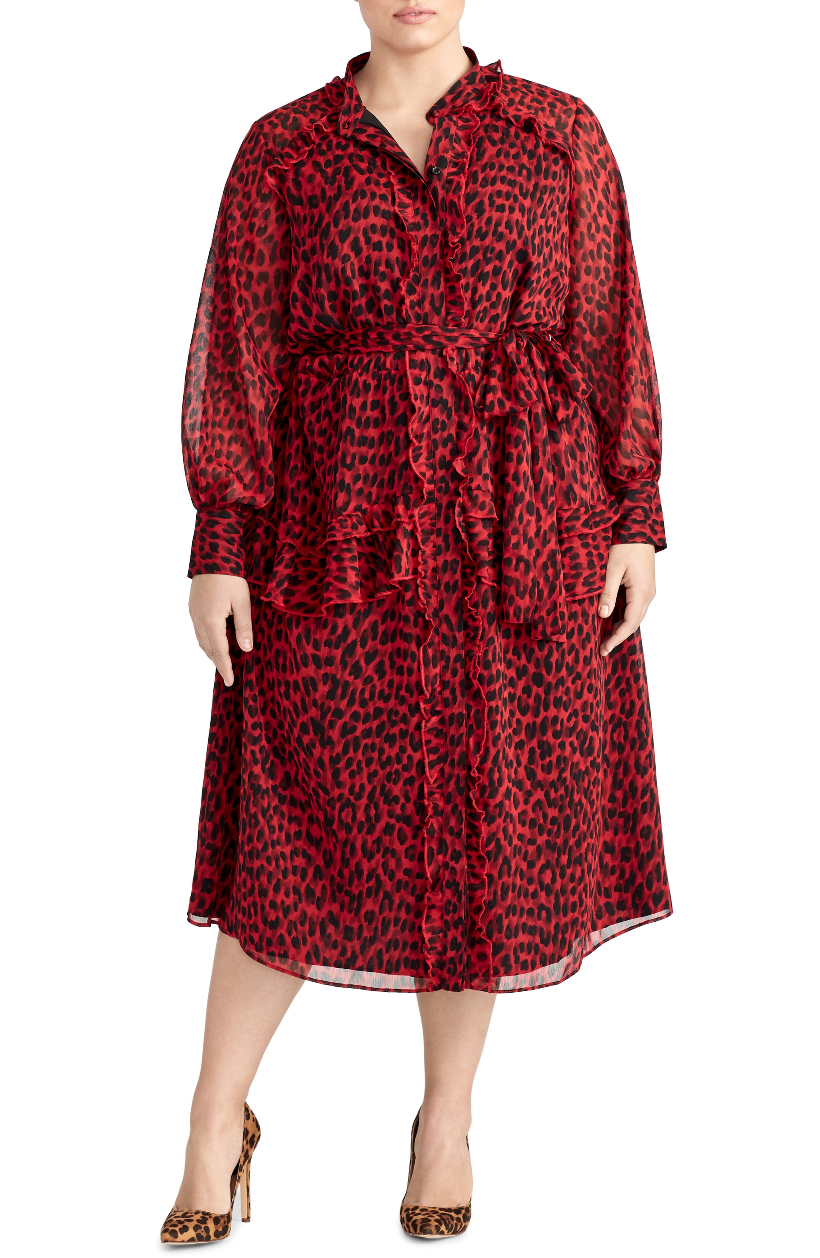 Plus Size Rachel Roy Collection Leopard Ruffle Dress, Red