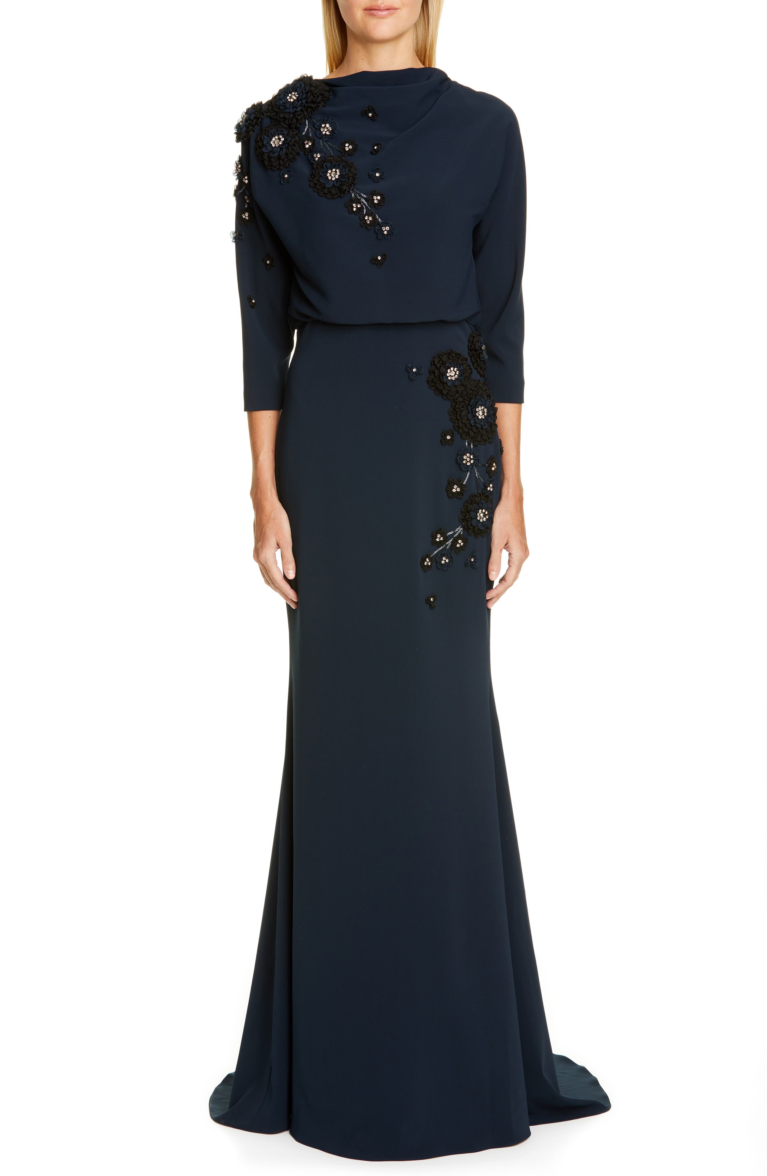 Badgley Mischka Couture Embellished Blouson Gown, Blue