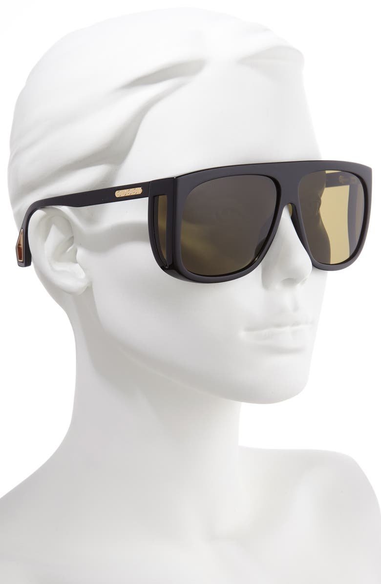 GUCCI 62MM OVERSIZE FLAT TOP SUNGLASSES - SHNY BLK MAZZU/GRN SOLID,GG0467S001