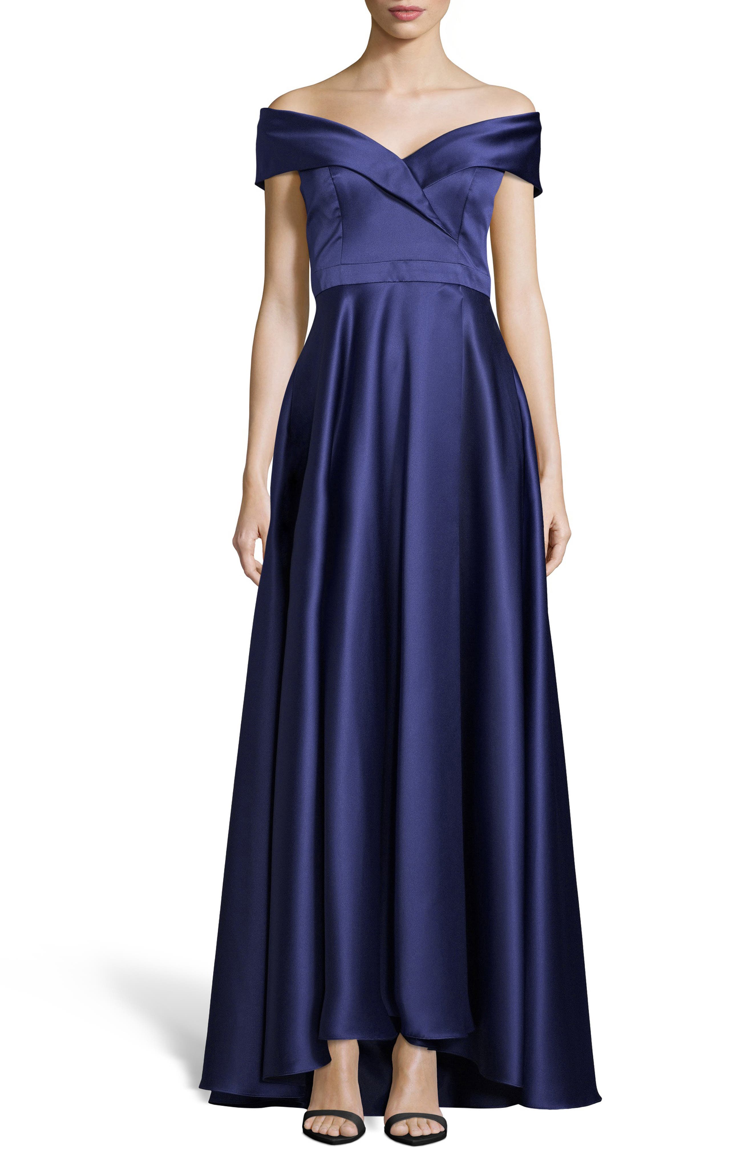 Xscape Lamour Cross Off The Shoulder Gown, Blue