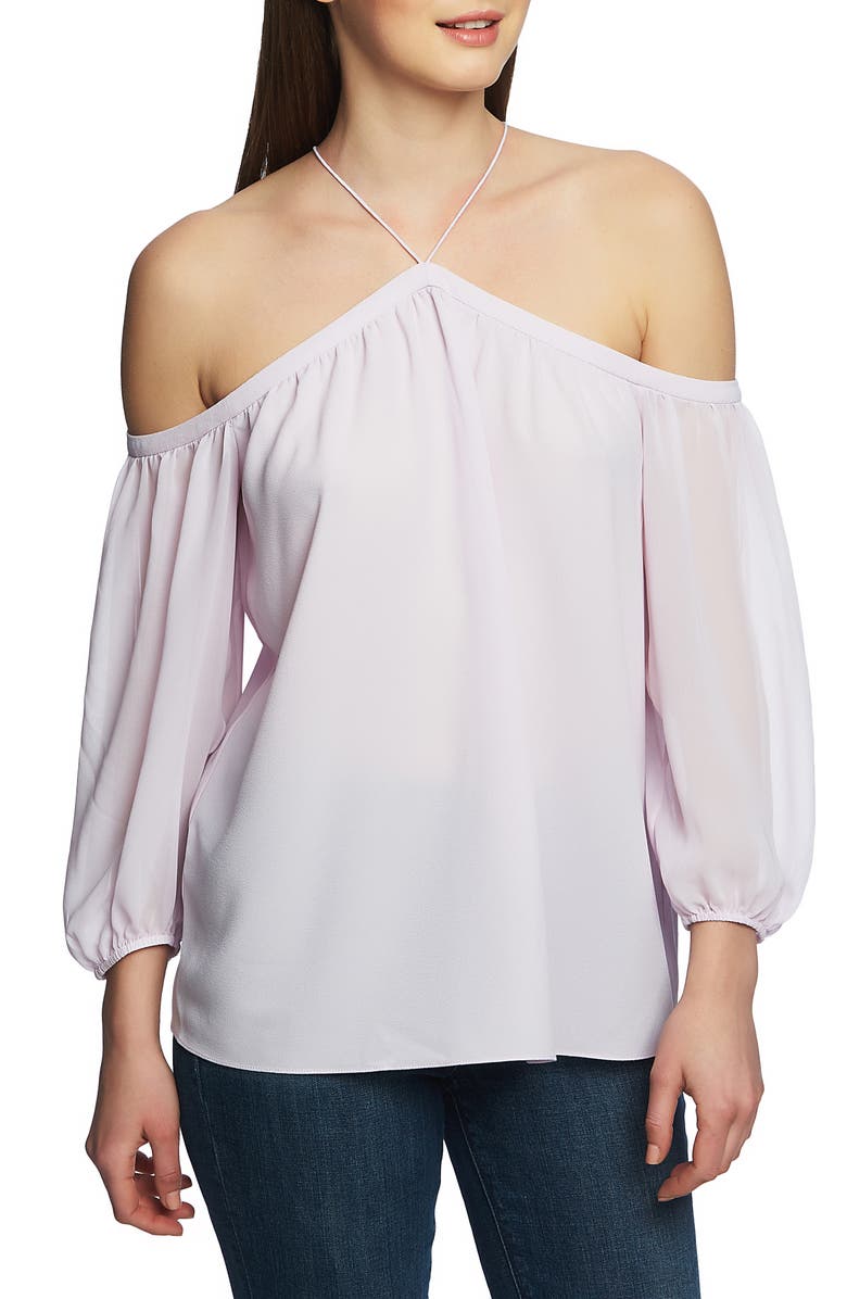 1.state Tops OFF THE SHOULDER SHEER CHIFFON BLOUSE