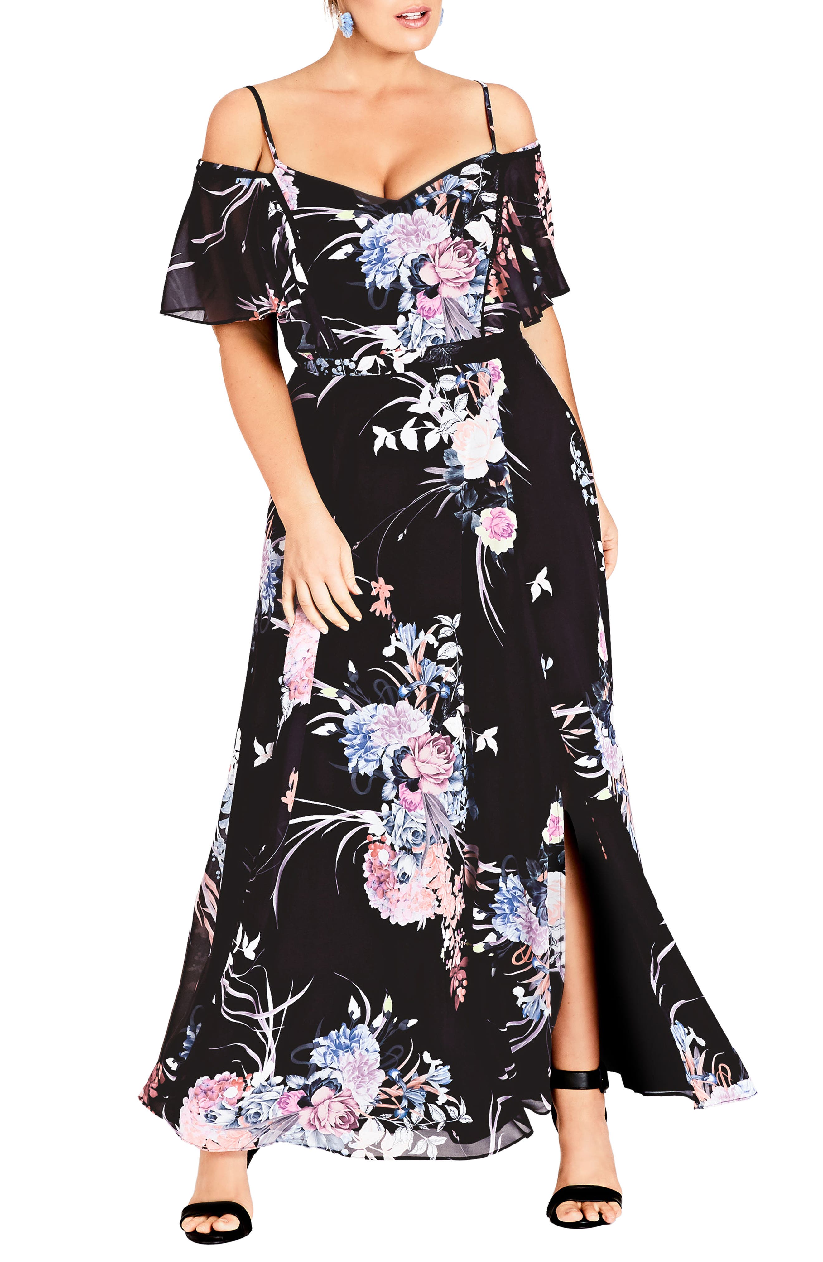 Plus Size City Chic Flourish Maxi Dress, Black