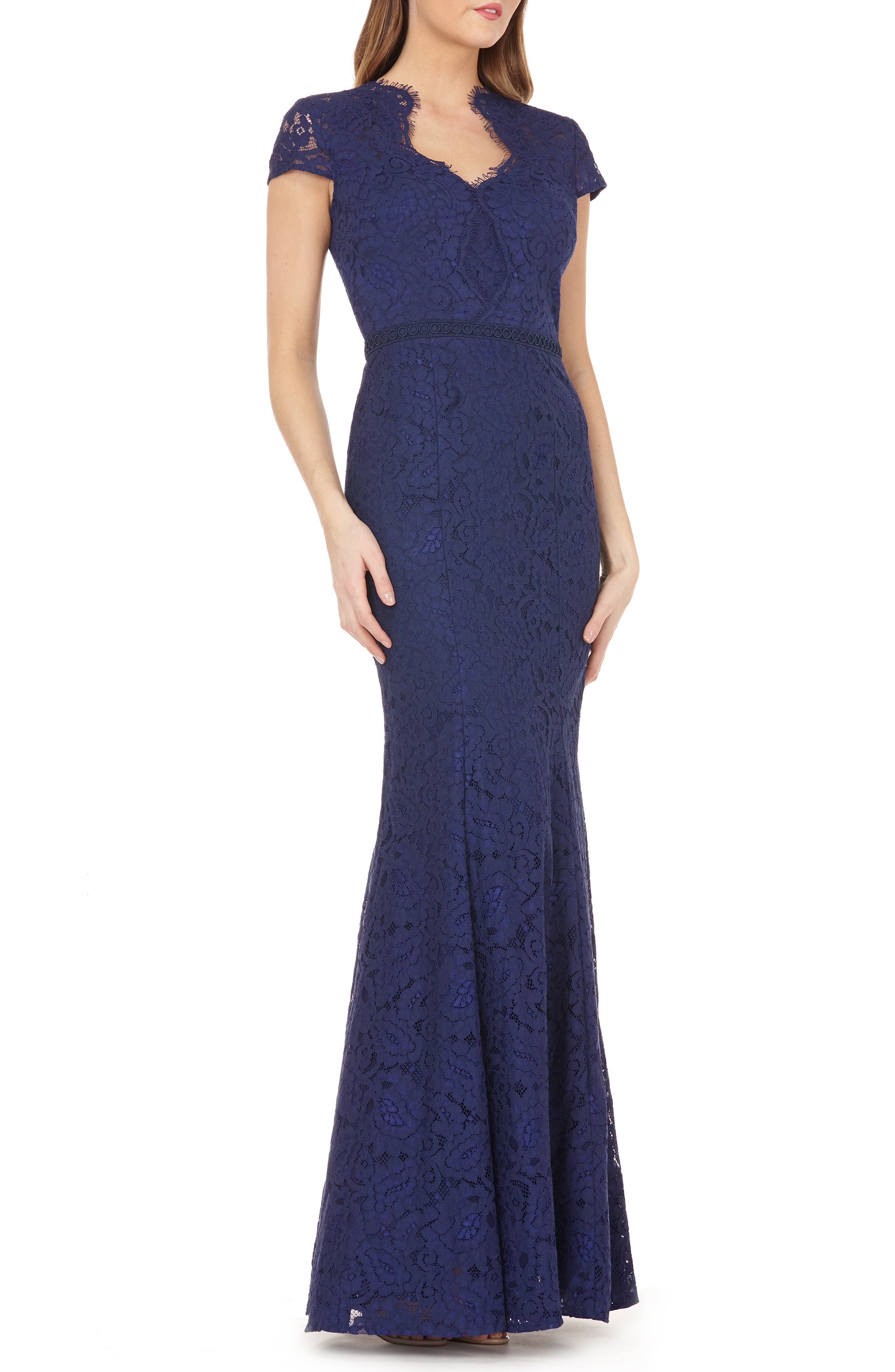 Js Collections Lace Mermaid Gown, Blue