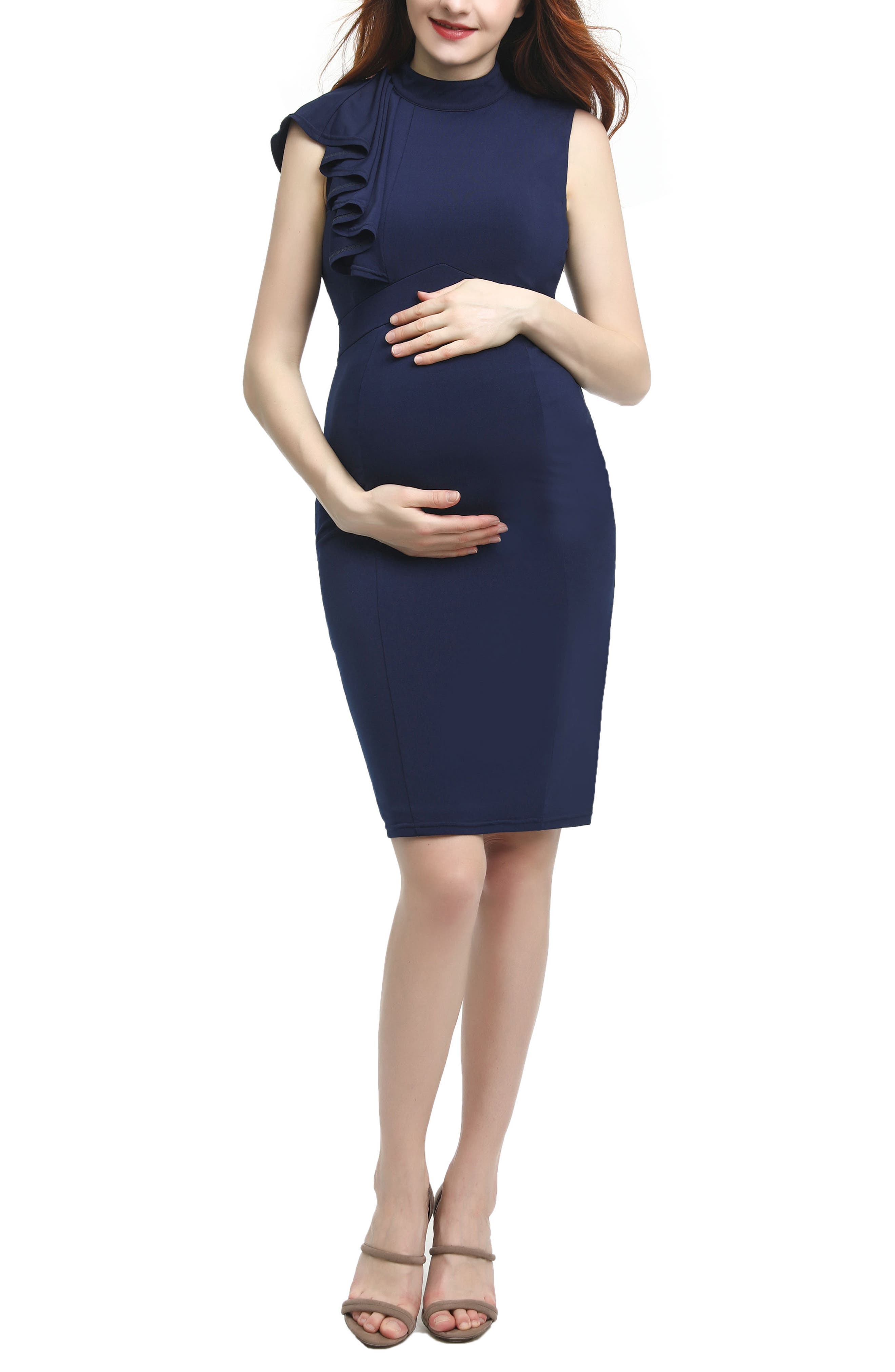 Kimi And Kai Josephine Ruffle Maternity Sheath Dress, Blue