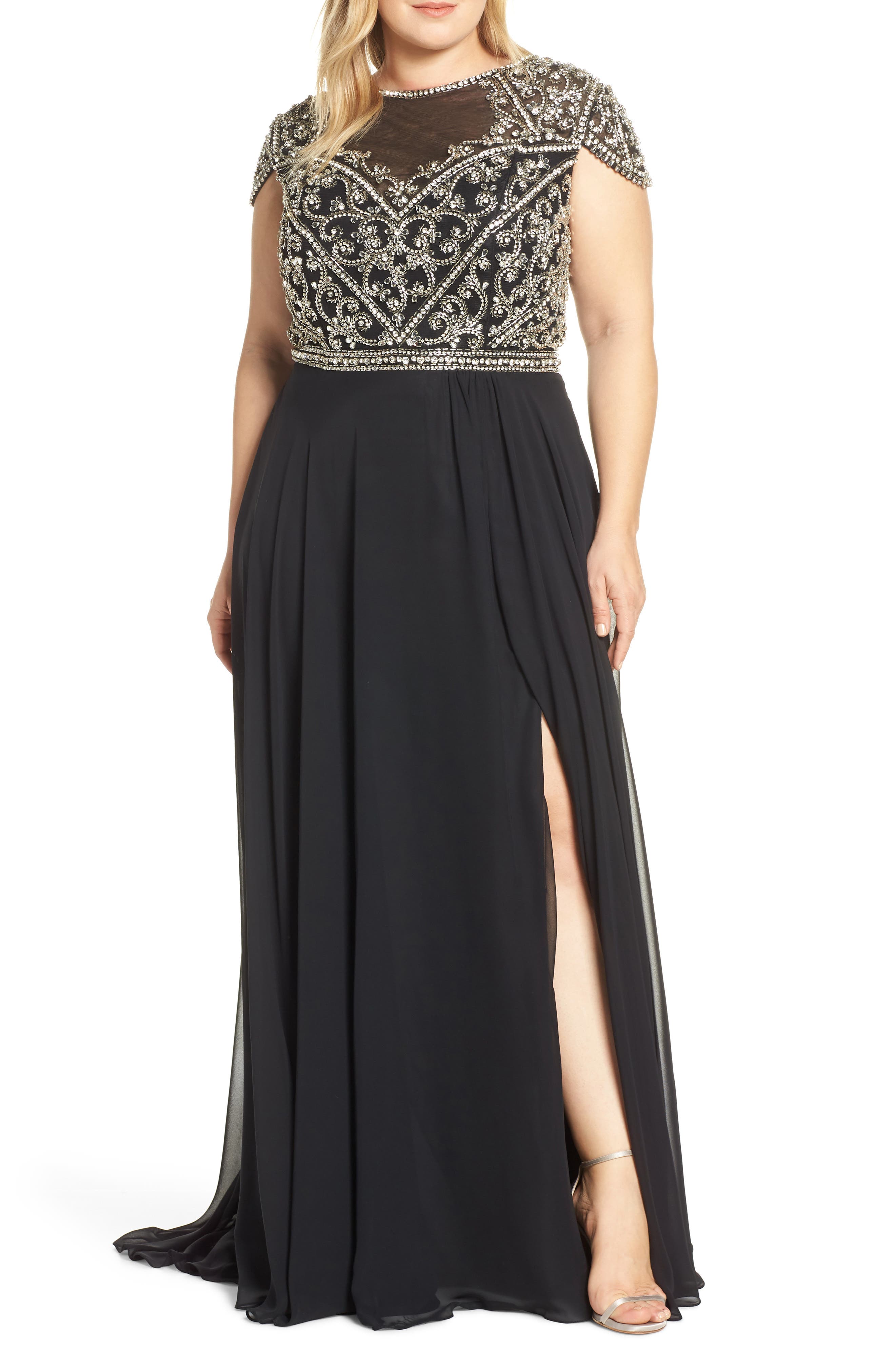 Plus Size MAC Duggal Embellished Bodice Evening Dress, Black