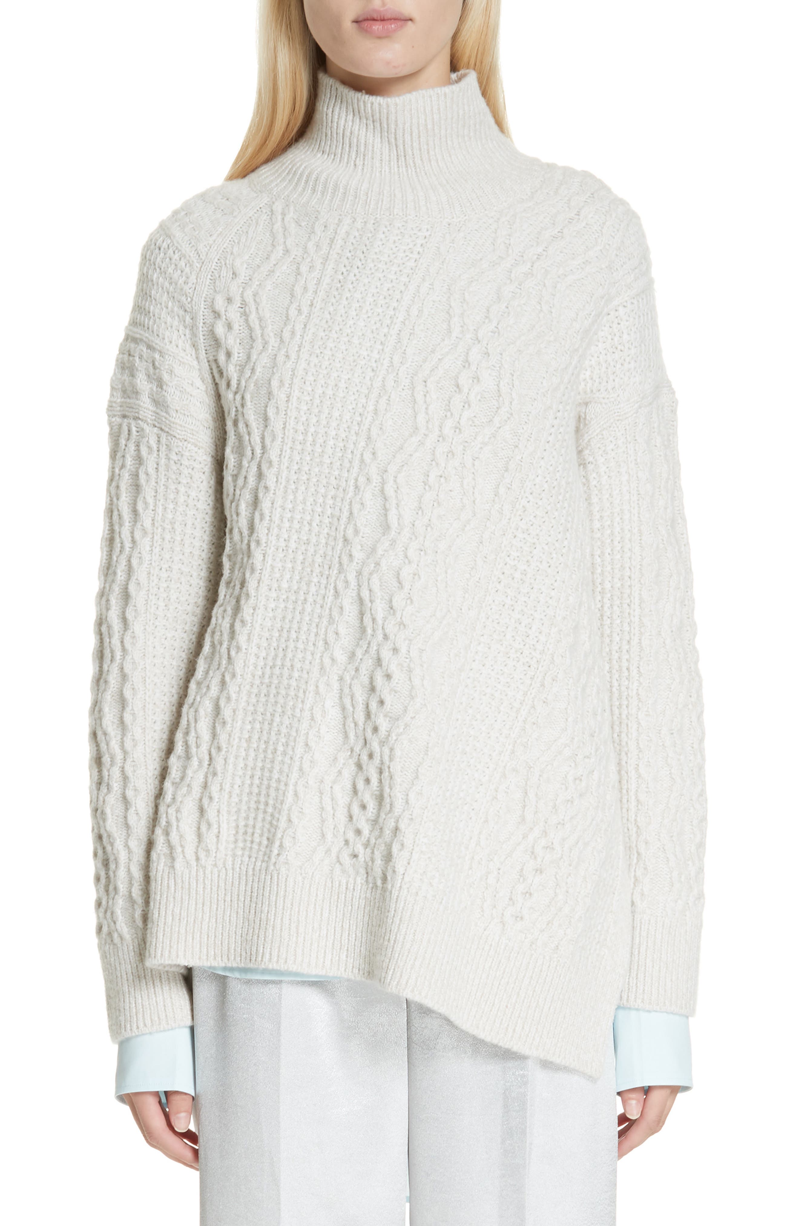 Vince Diagonal Cable Wool Blend Turtleneck Sweater