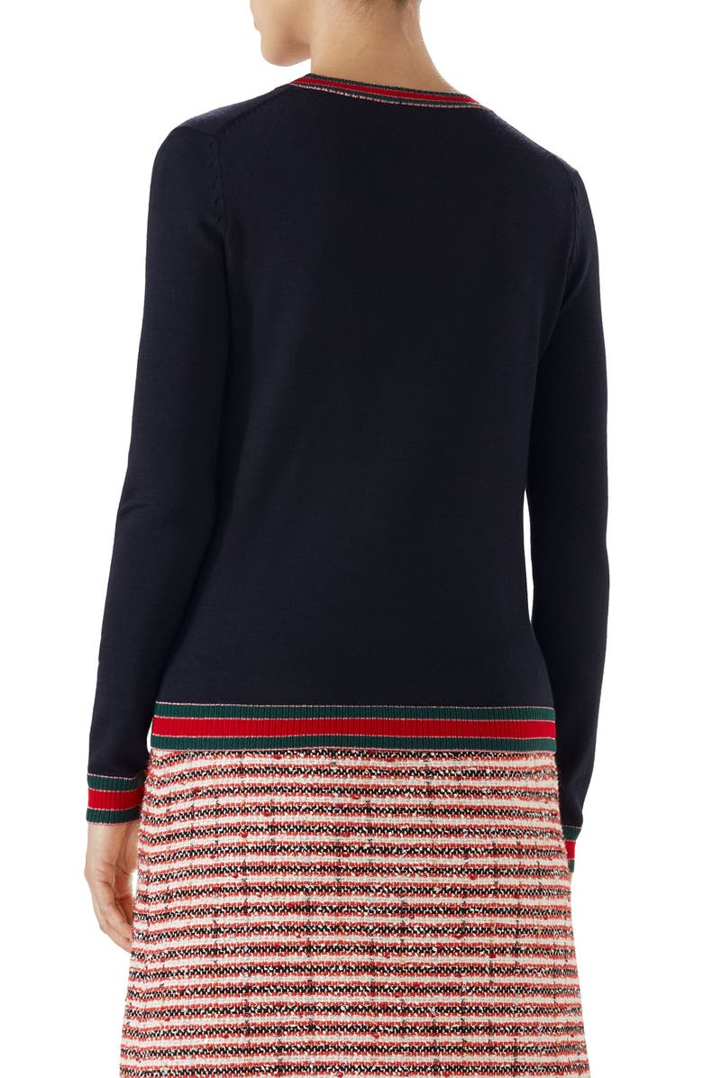 GUCCI STRIPE TRIM WOOL CARDIGAN,411610X5793