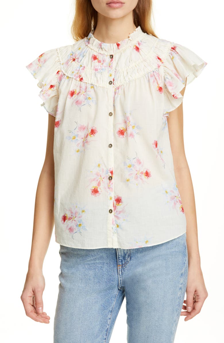 La Vie Rebecca Taylor Tops CATRINE FLORAL COTTON BLOUSE