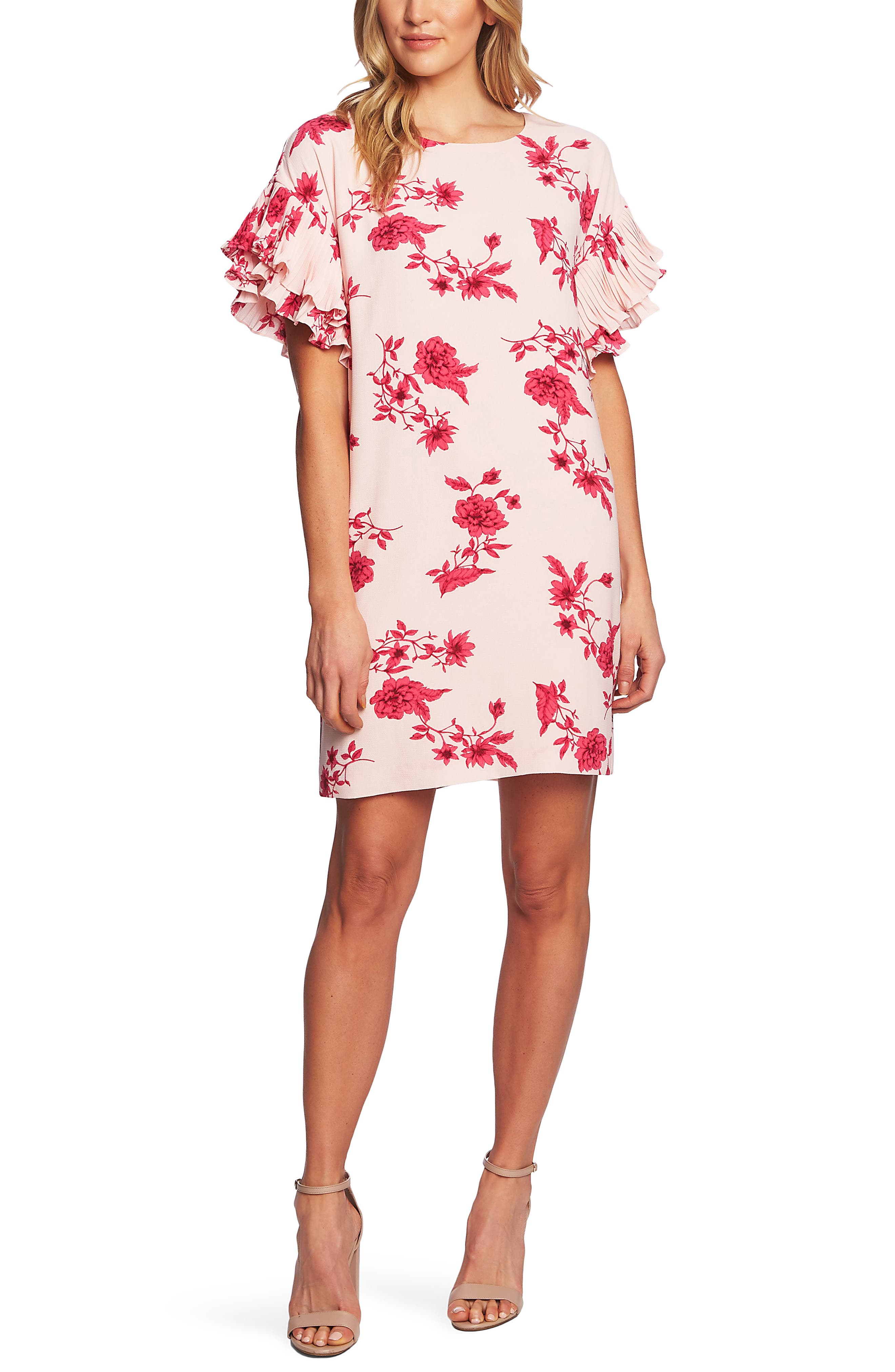 Cece Etched Floral Shift Dress, Pink