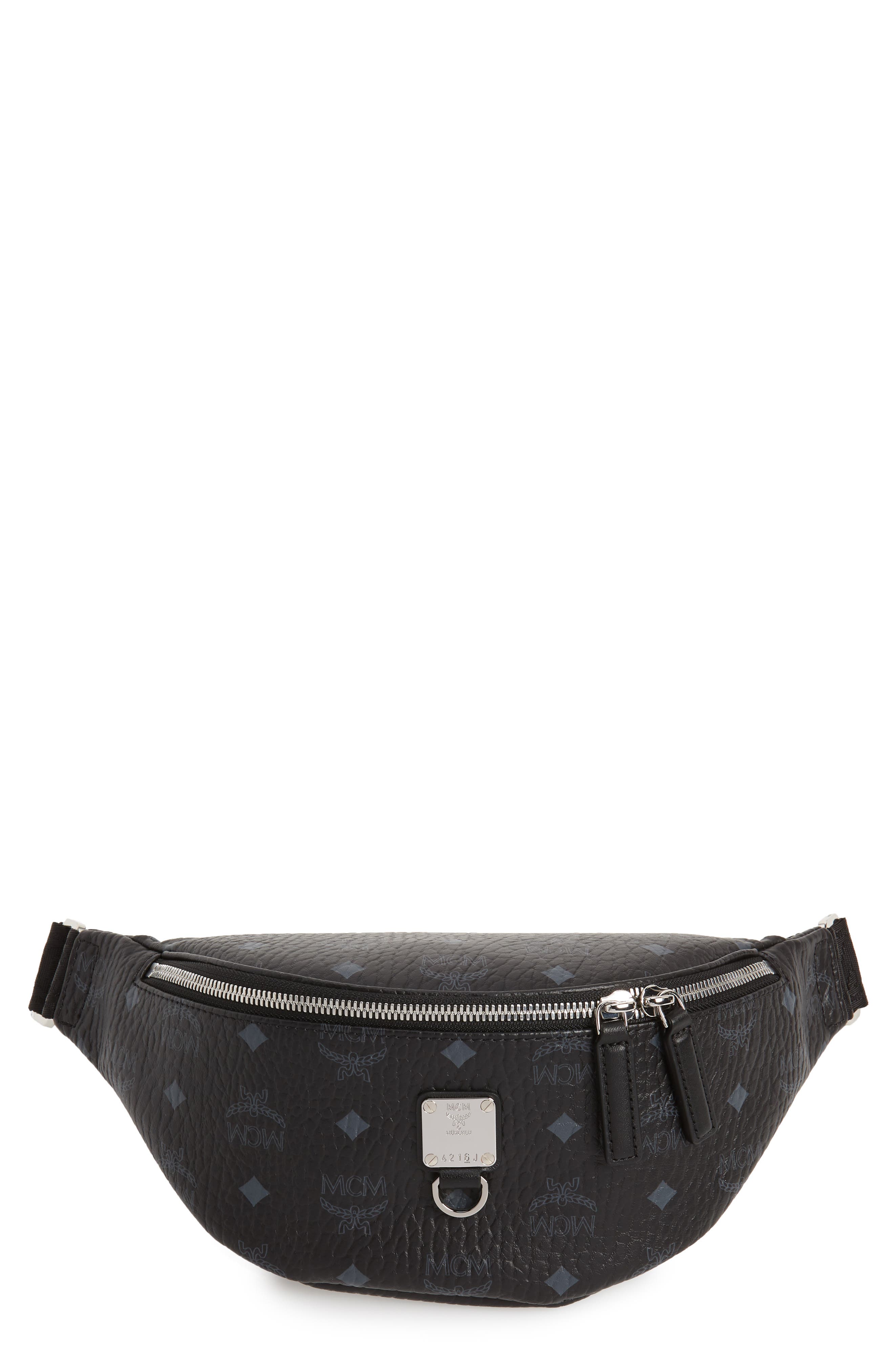 MCM Fursten Visetos Small Belt Bag, Main, color, BLACK