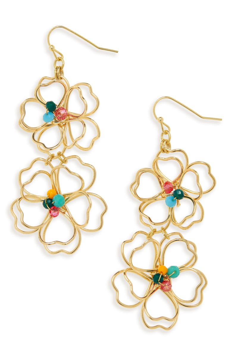 STELLA + RUBY Wire Flower Earrings, Main, color, GOLD / MULTI