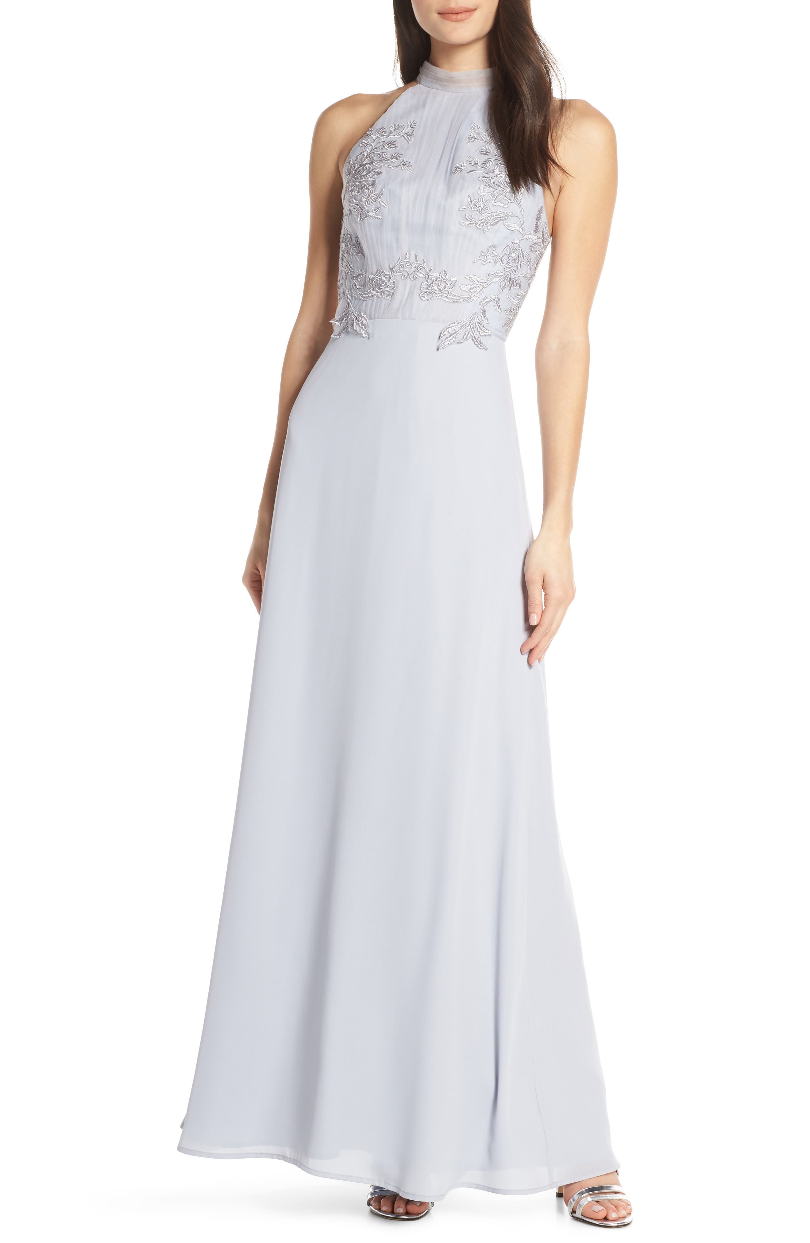 Chi Chi London Jocelyn Lace Bodice Evening Dress, Grey