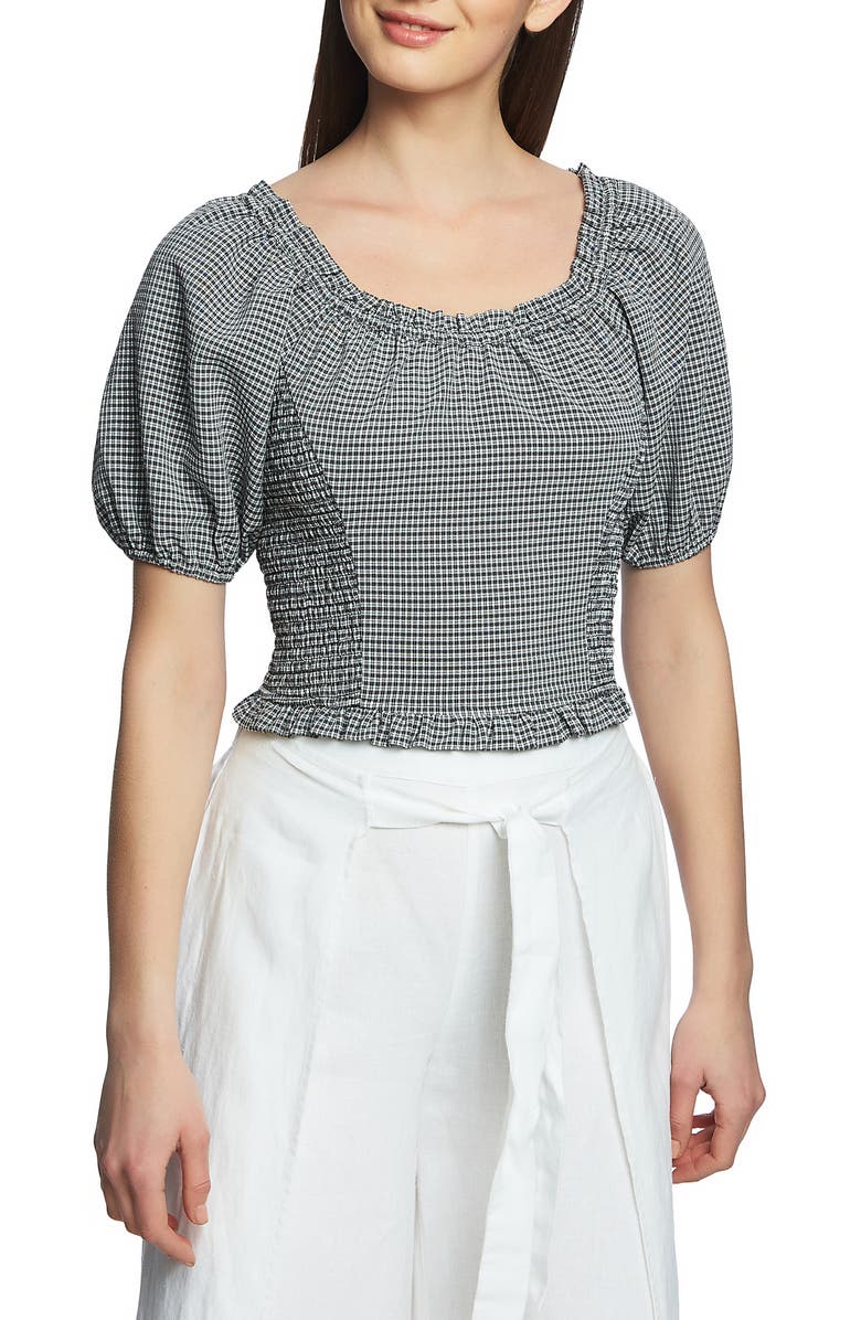 1.state Tops SEERSUCKER GINGHAM RUFFLE EDGE TOP