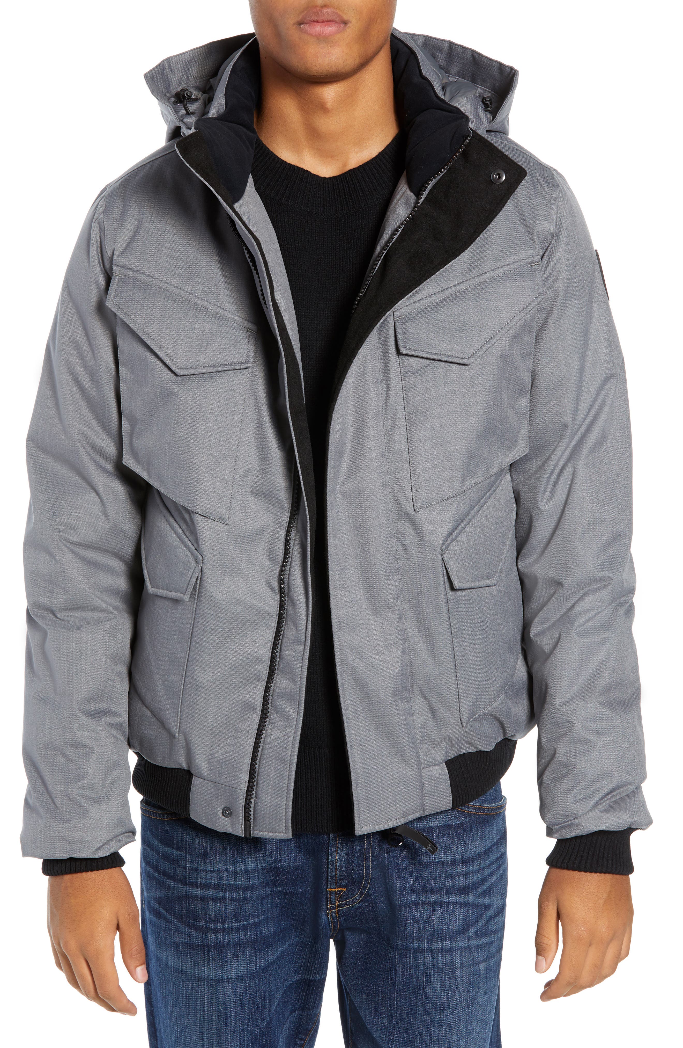 Nobis Ash Windproof & Waterproof 650 Fill Power Down Bomber Jacket, Grey
