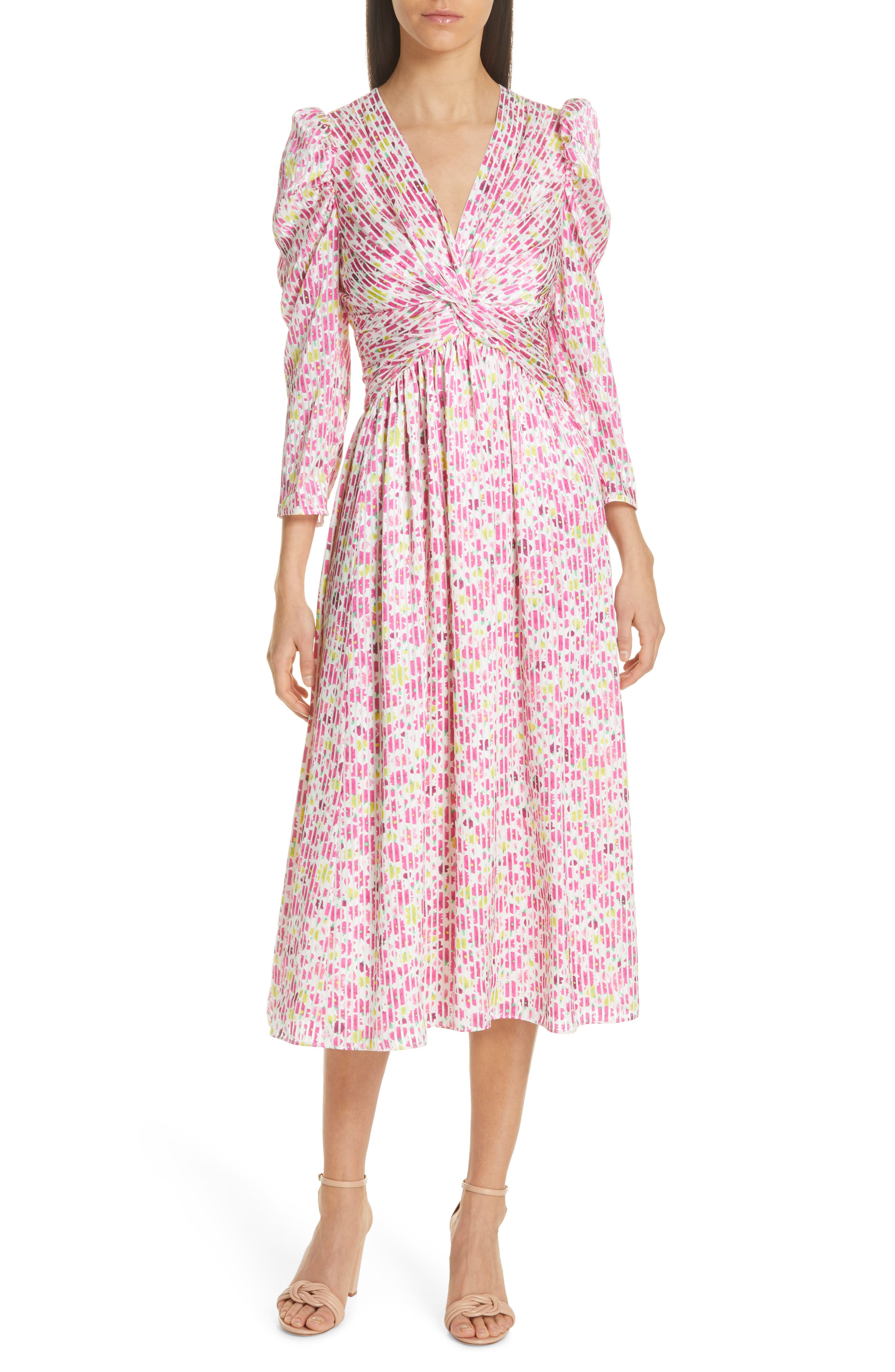 Kate Spade New York Marker Floral Devore Midi Dress, White