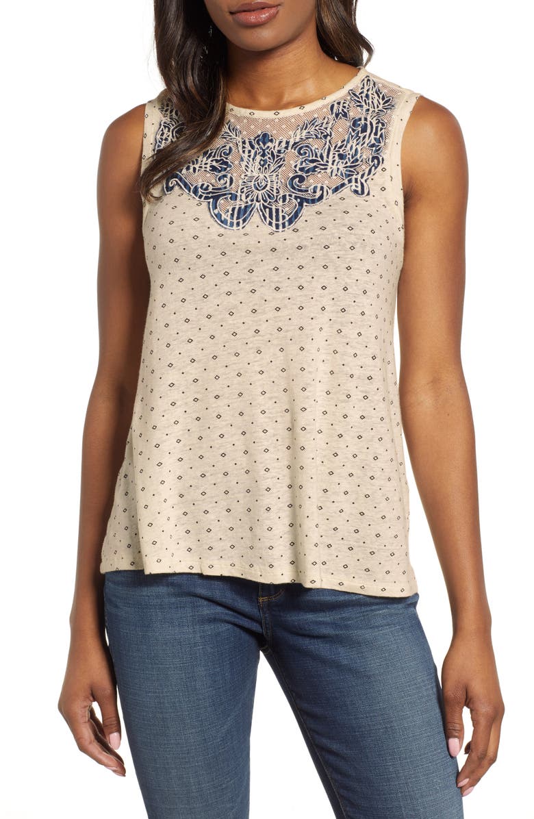 Lucky Brand Tops APPLIQUE YOKE TANK