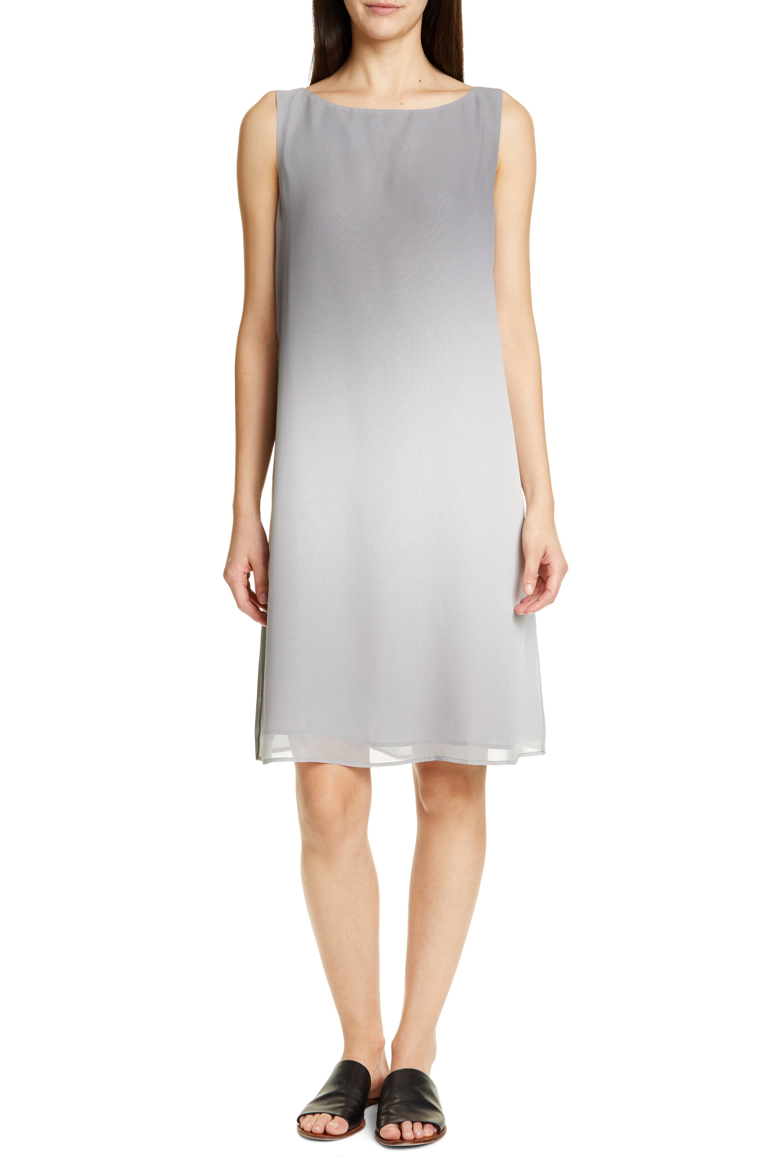 Petite Eileen Fisher Bateau Neck Silk Dress, White