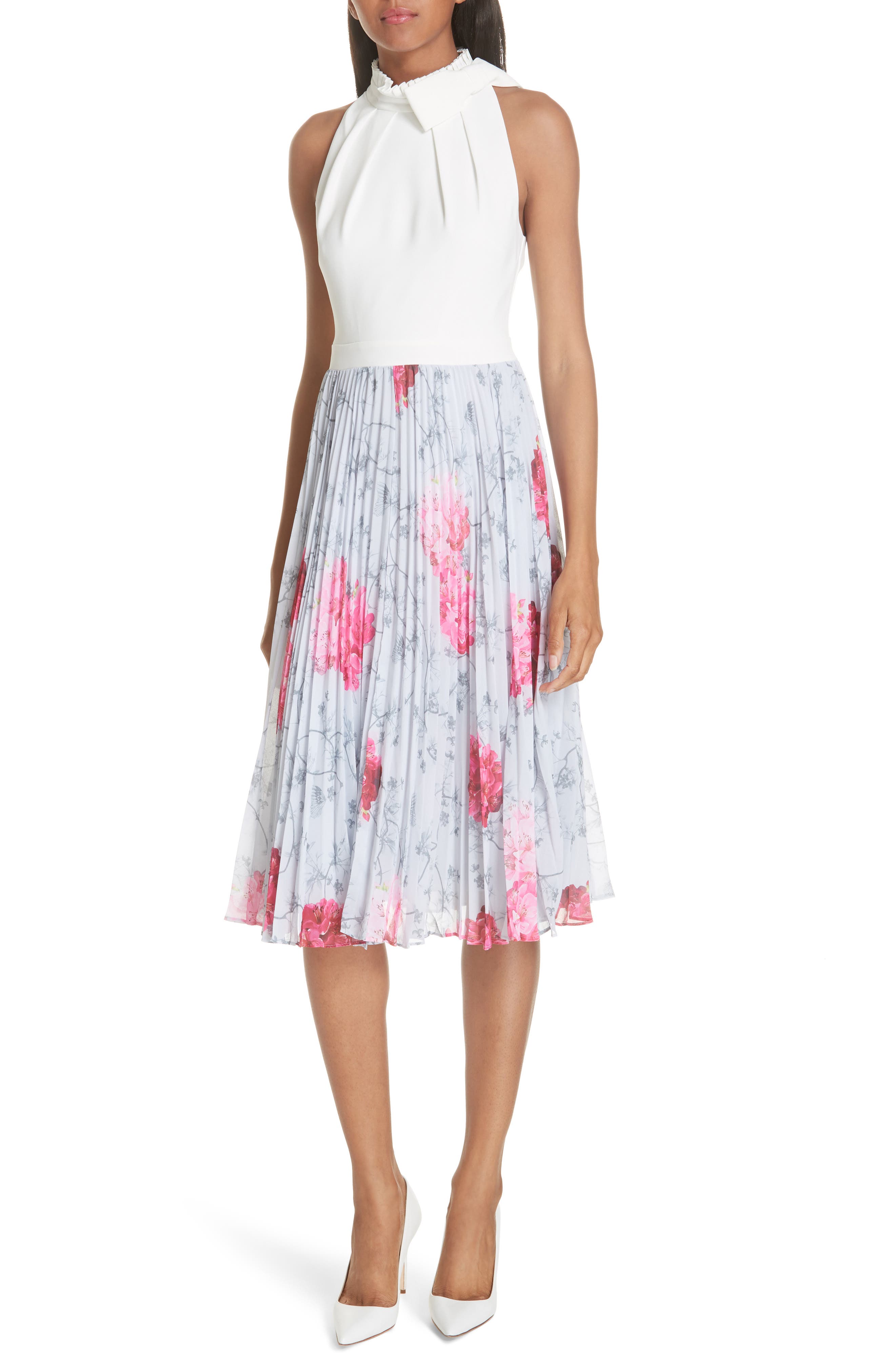 Ted Baker London Babylon Pleat A-Line Dress, Grey