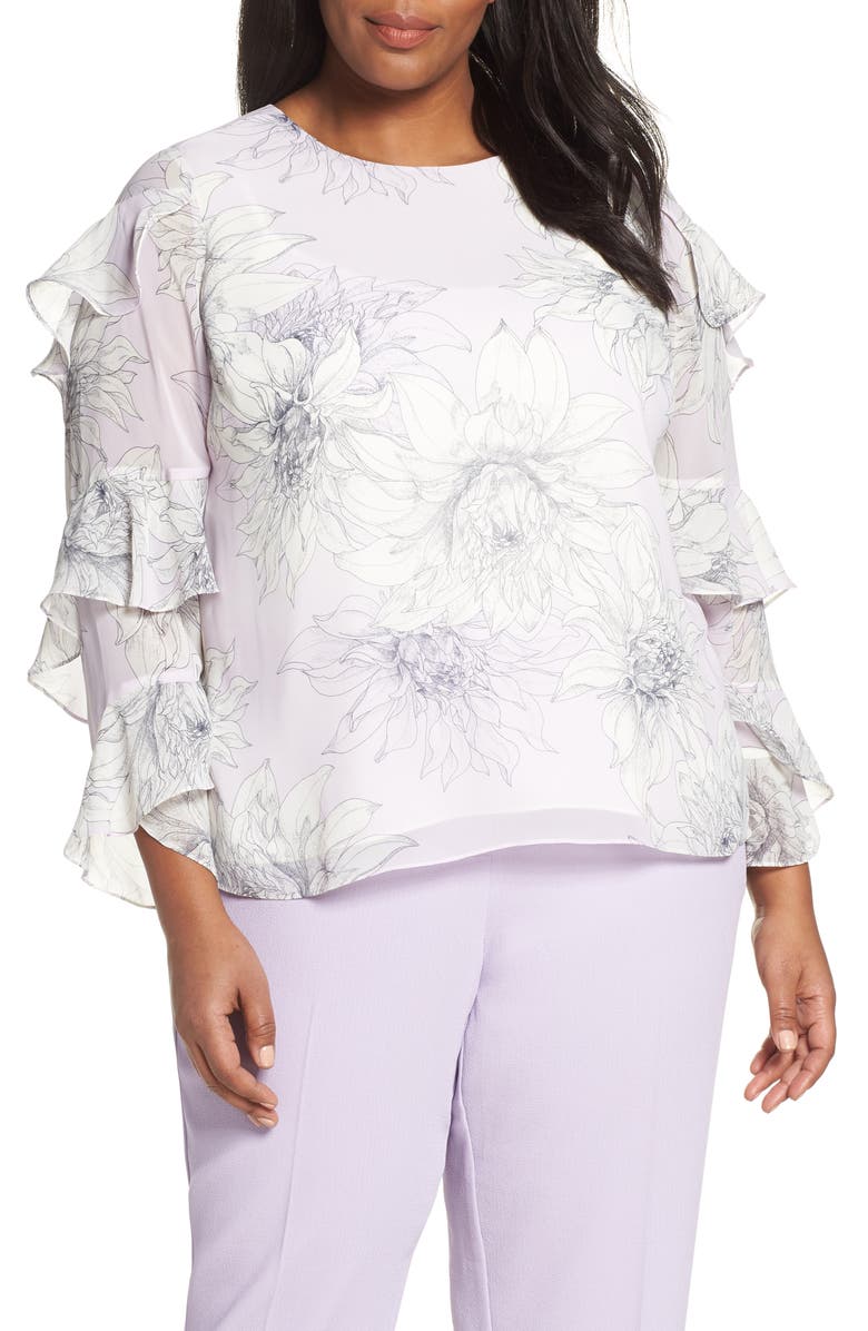 Vince Camuto Tops PAGODA BLOSSOMS TIERED RUFFLE SLEEVE BLOUSE