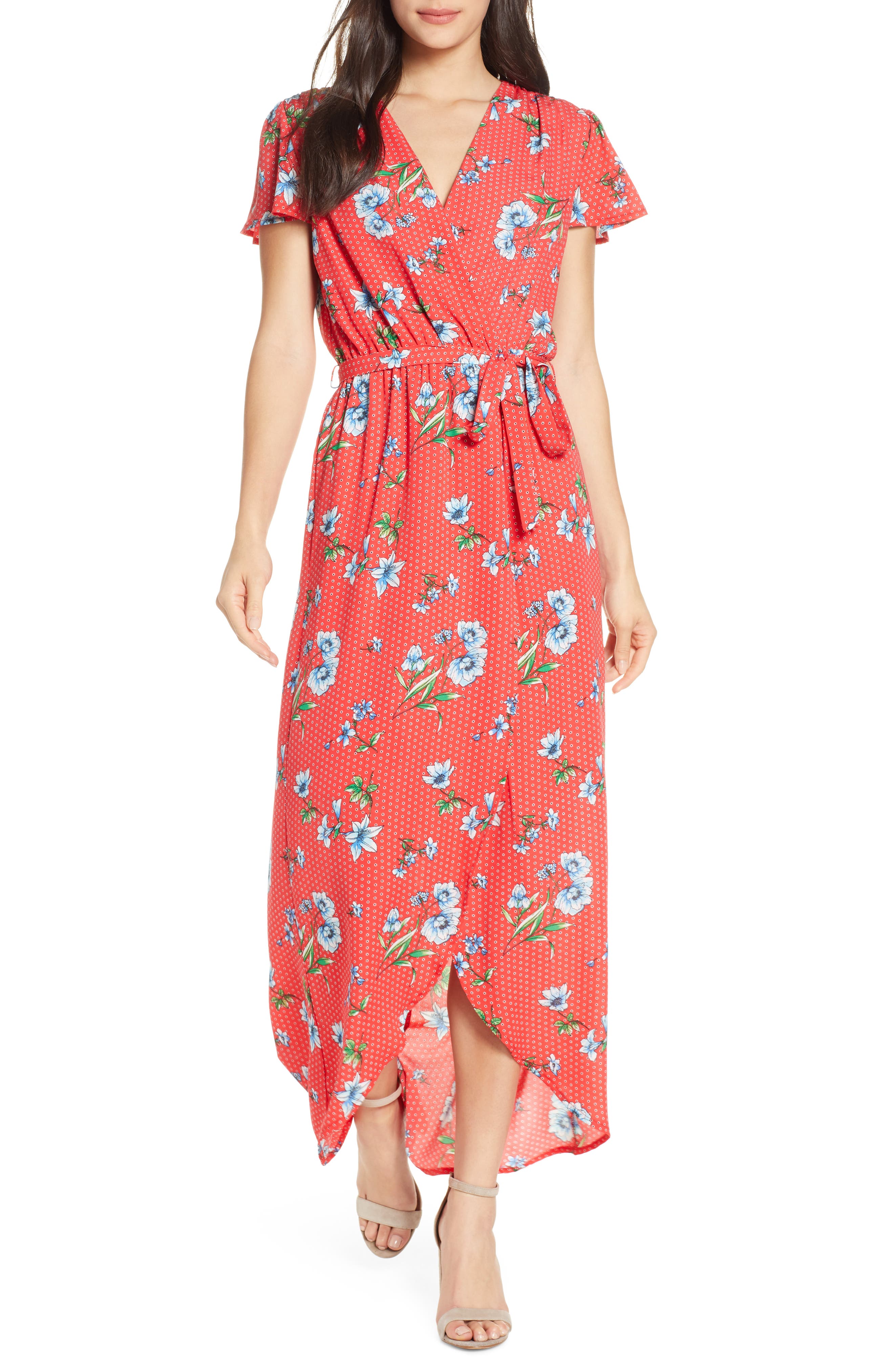 Fraiche By J High/low Faux Wrap Maxi Dress, Red