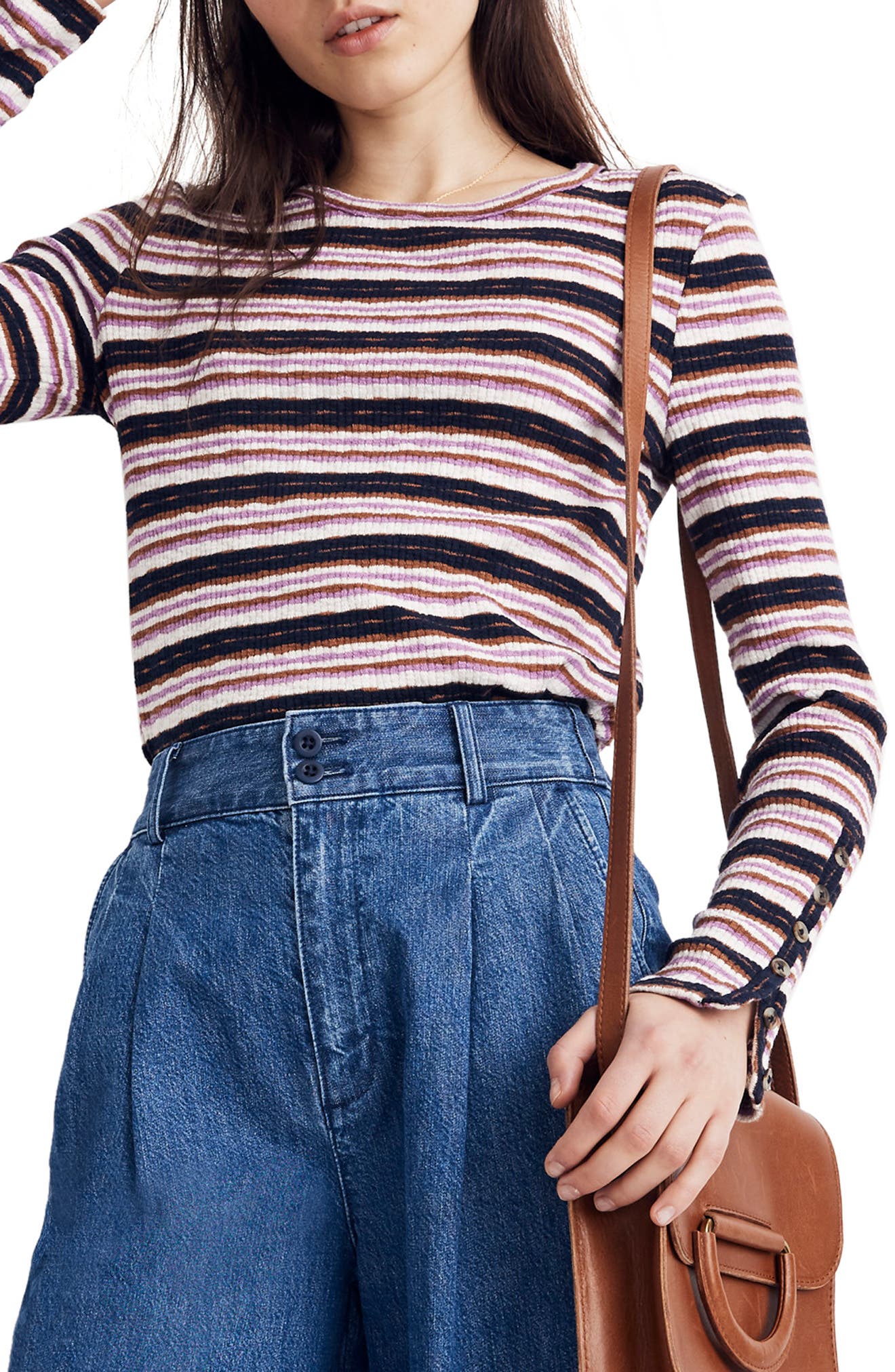 Madewell Elsie Stripe Button Sleeve Tee Nordstrom