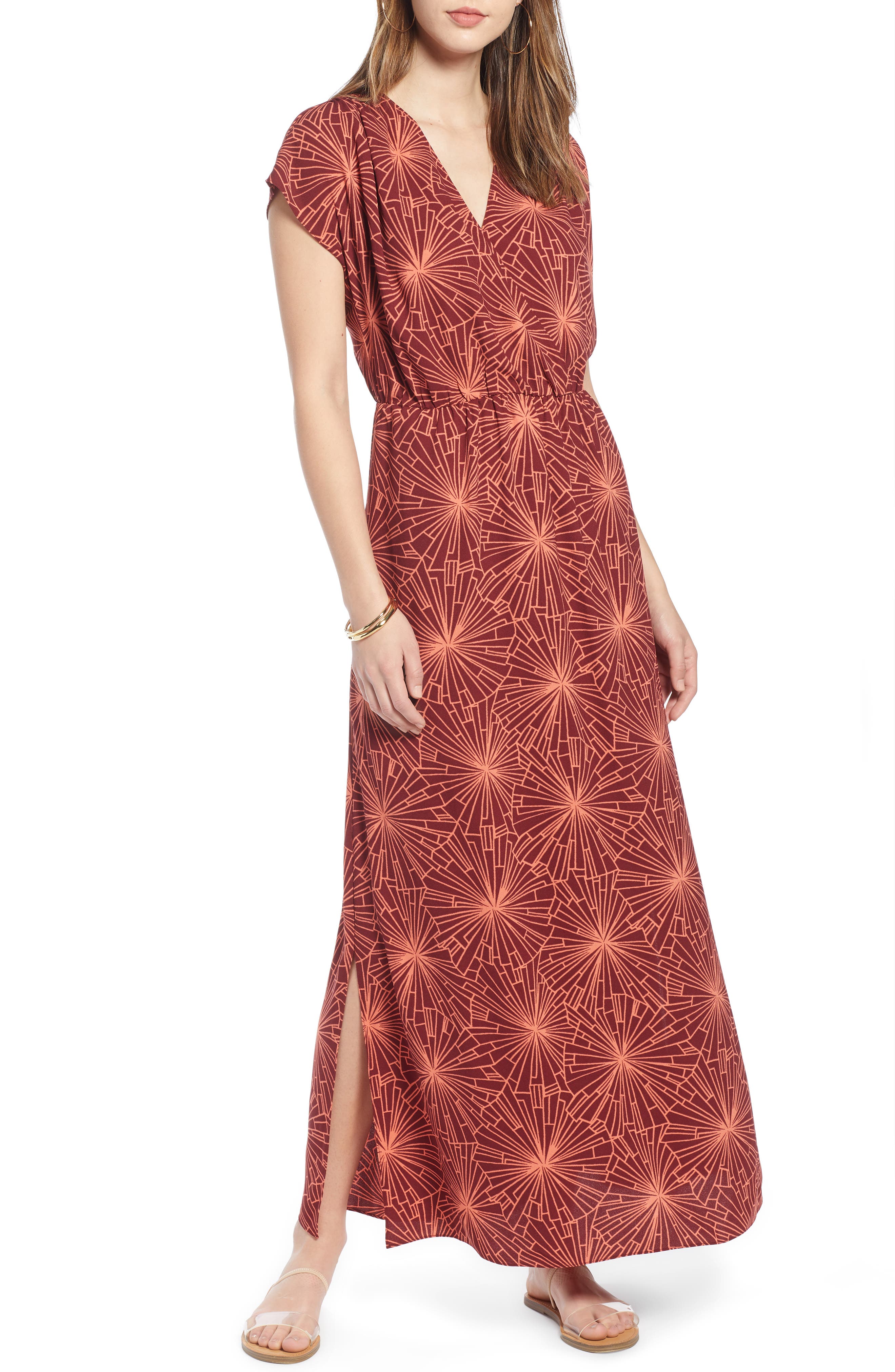 Halogen V-Neck Maxi Dress, Burgundy