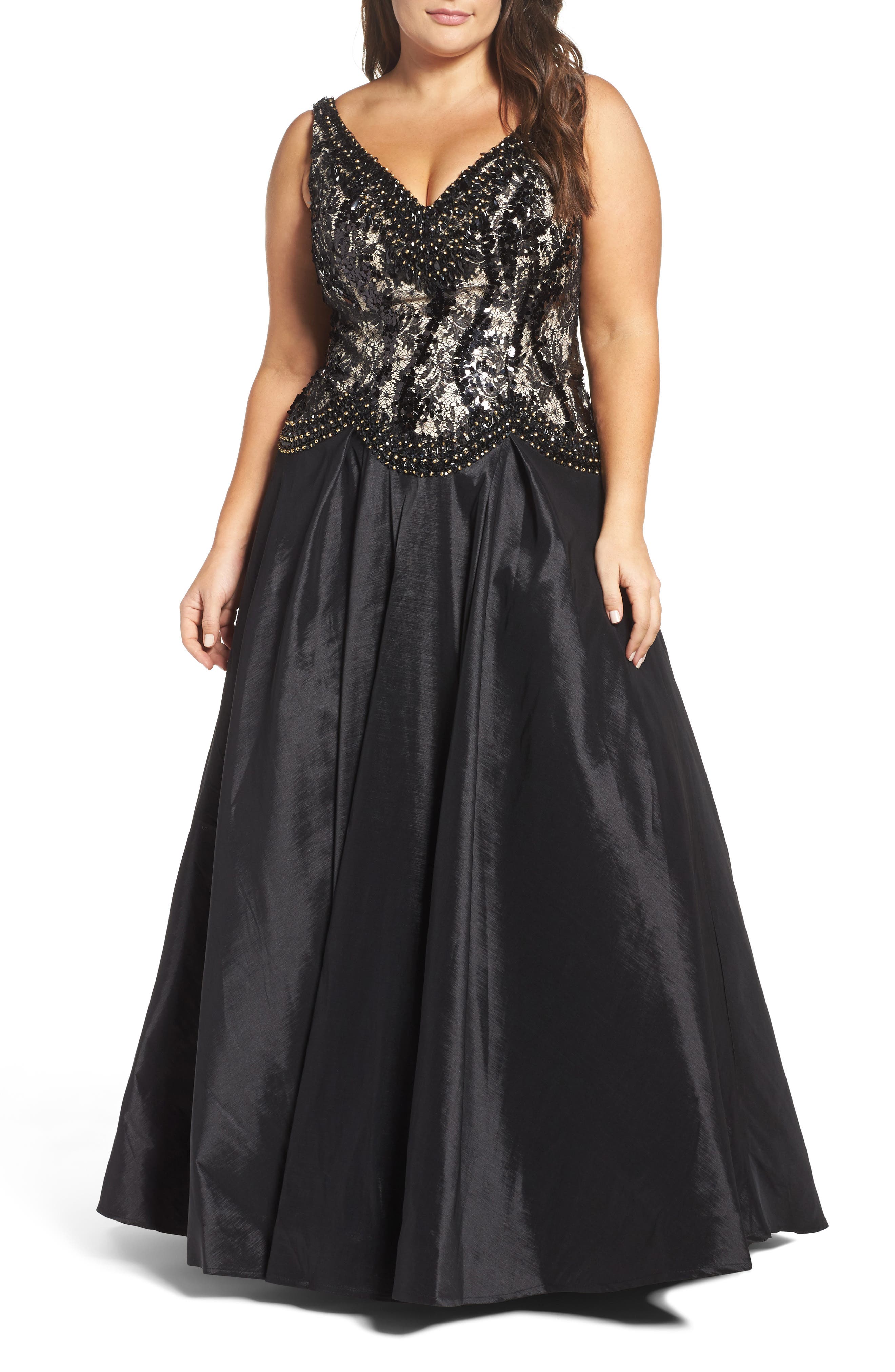 Plus Size MAC Duggal Lace & Taffeta Ballgown