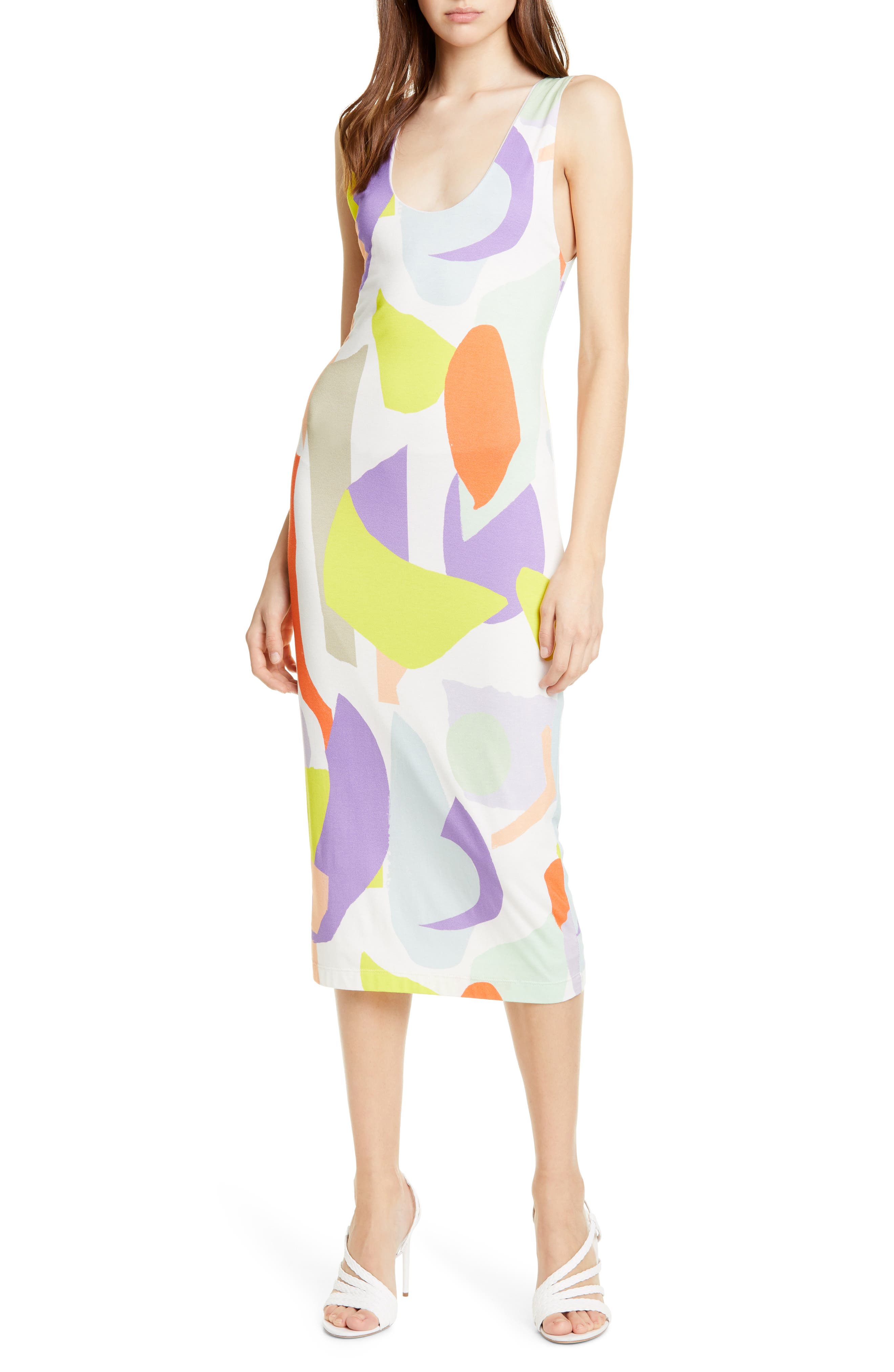 Alice + Olivia James Abstract Pattern Body-Con Tank Dress, Ivory