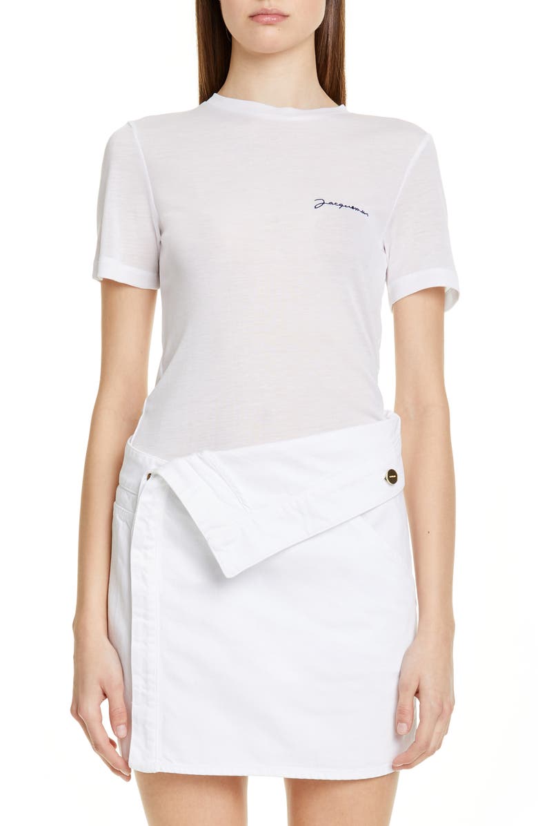 Jacquemus Le T-Shirt Embroidered Logo Tee In White | ModeSens