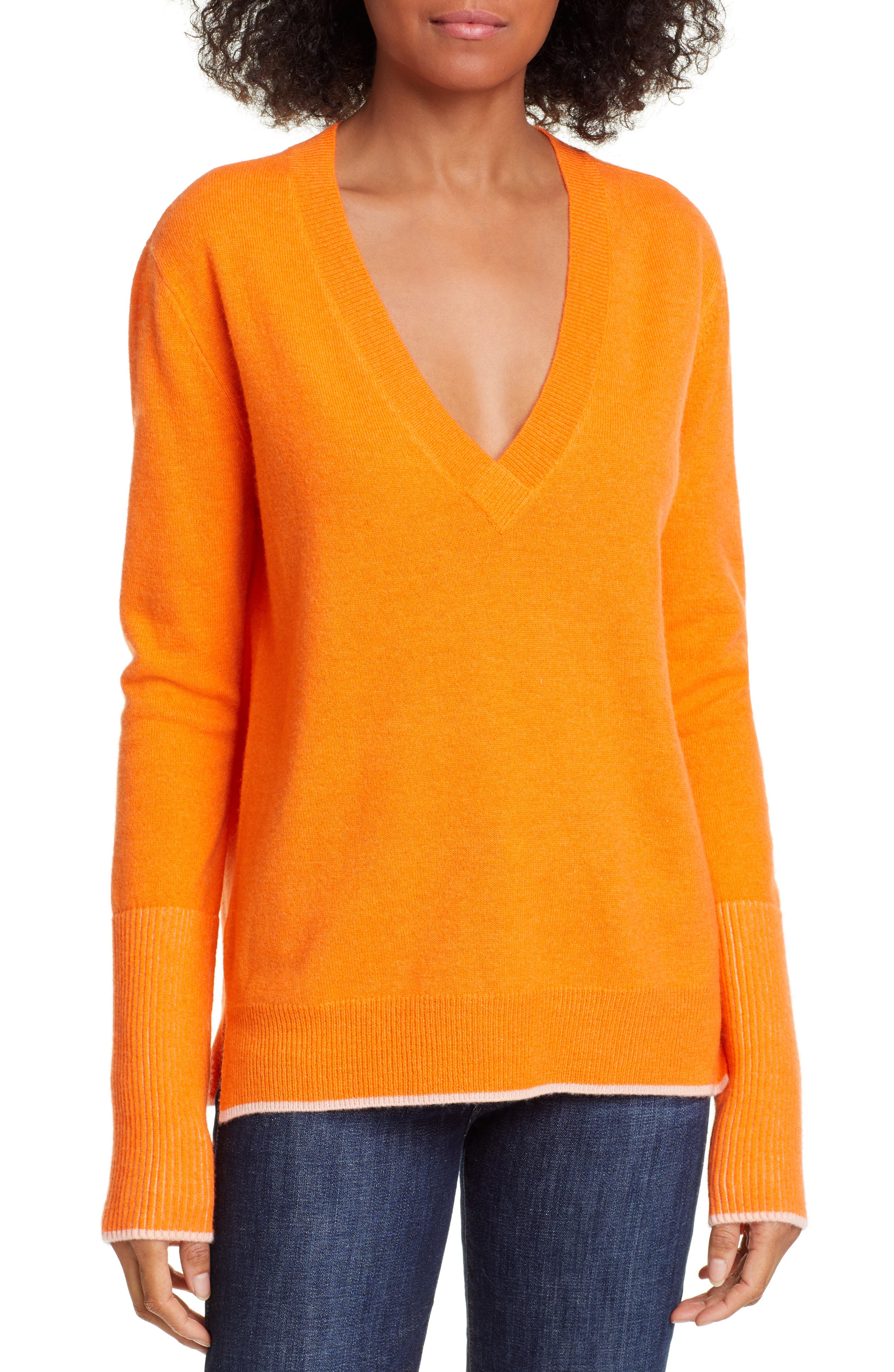 La Ligne Wool & Cashmere V-Neck Sweater, Orange