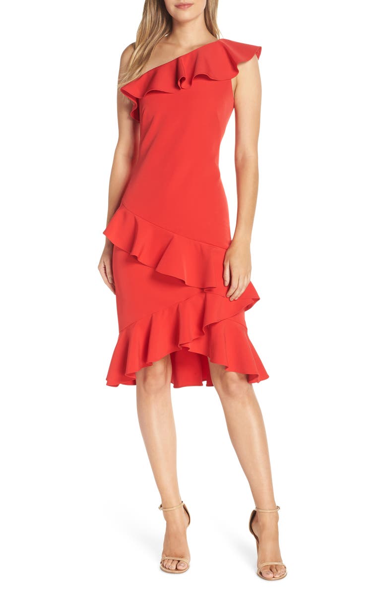 VINCE CAMUTO One-Shoulder Ruffle Dress, Main, color, RED