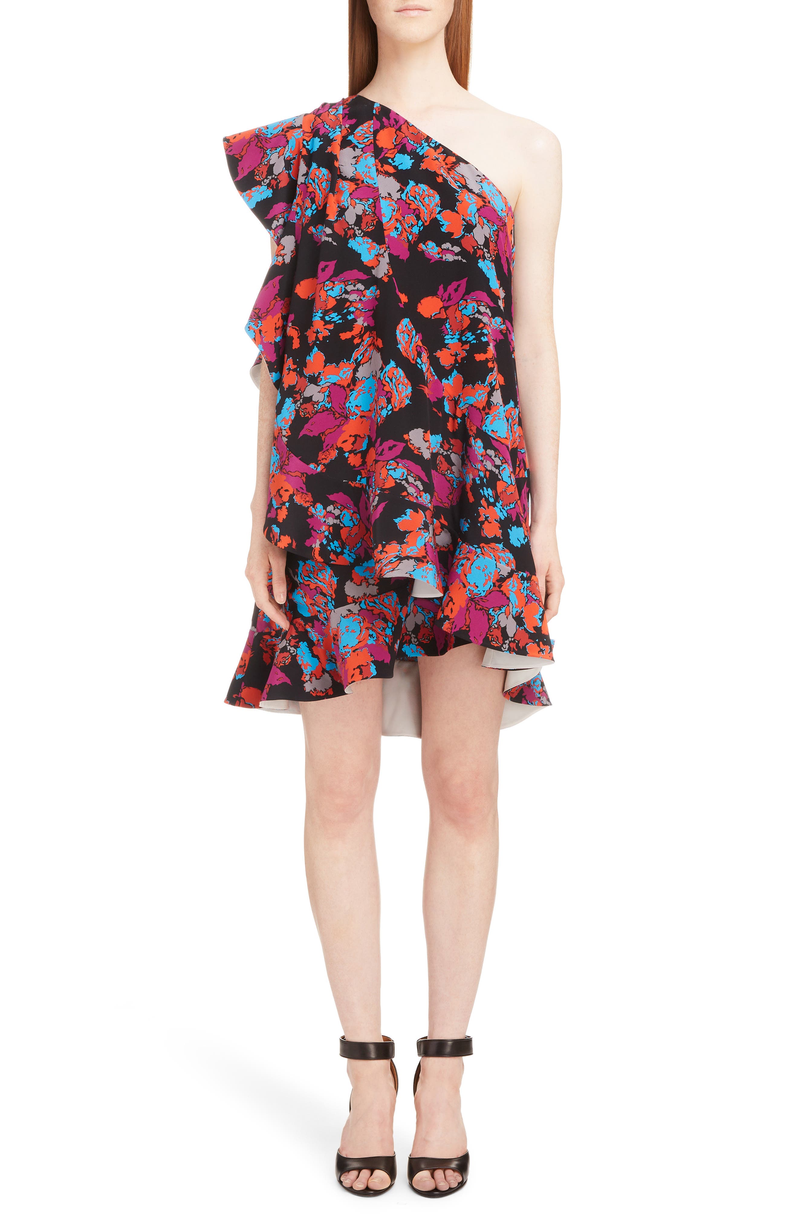 Givenchy Floral Print One-Shoulder Dress, US / 40 FR - Black