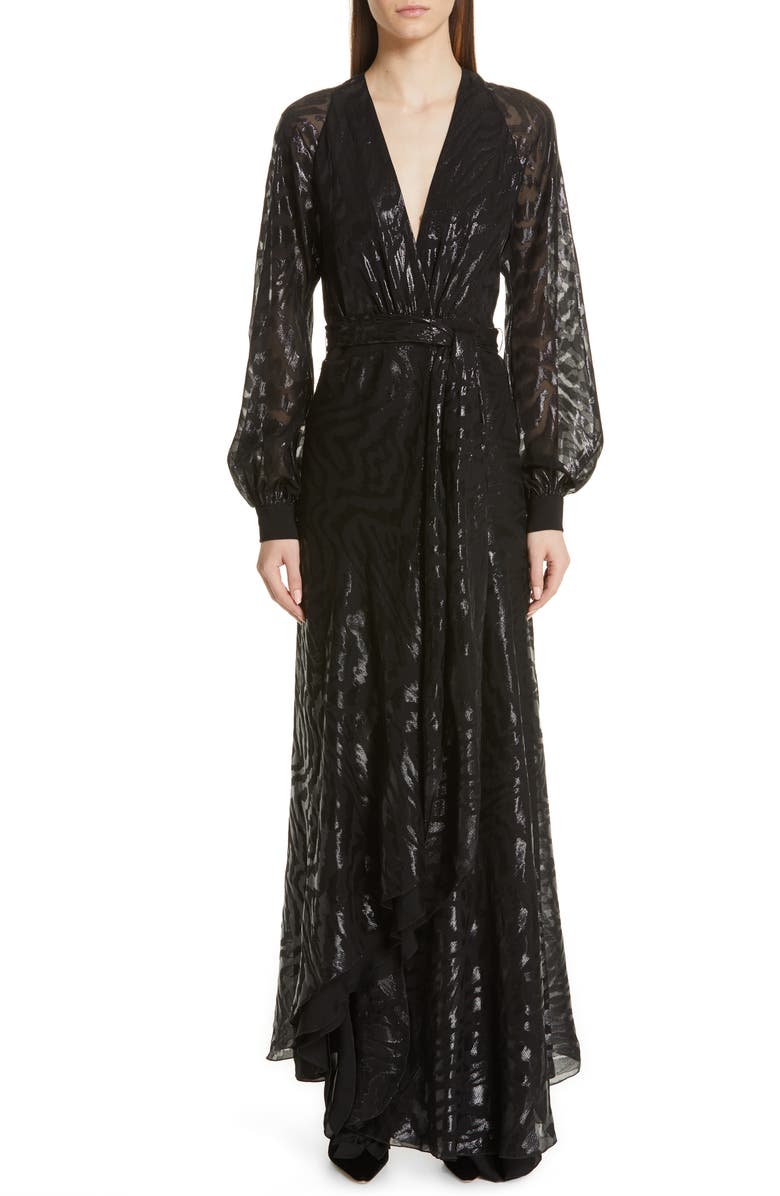 Haney Dresses METALLIC SILK LONG SLEEVE EVENING DRESS