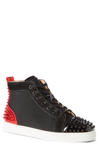Christian Louboutin Lou Spikes 2 Flat Pat/Mic Chev Tec /Velv In Version Black