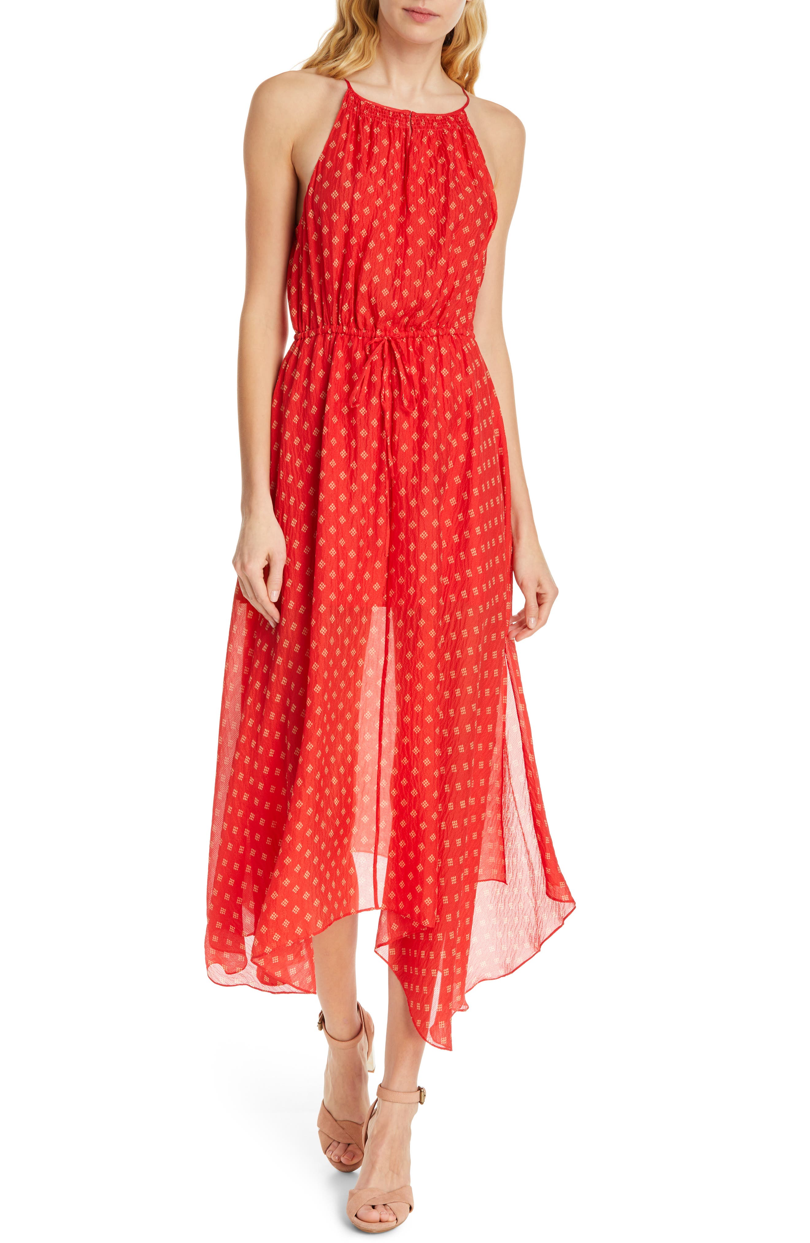 Joie Matalina Crinkled Silk Halter Dress, Red