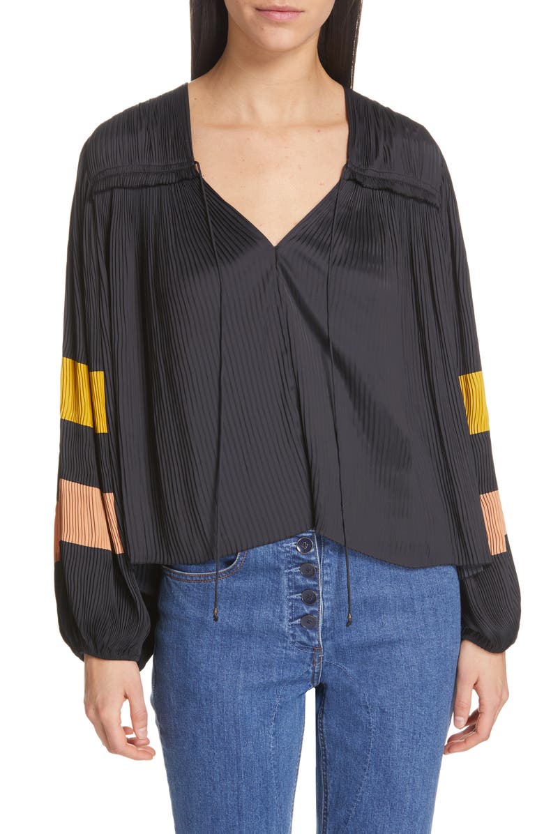 Ulla Johnson Tops TANIA STRIPE SLEEVE PLEATED BLOUSE