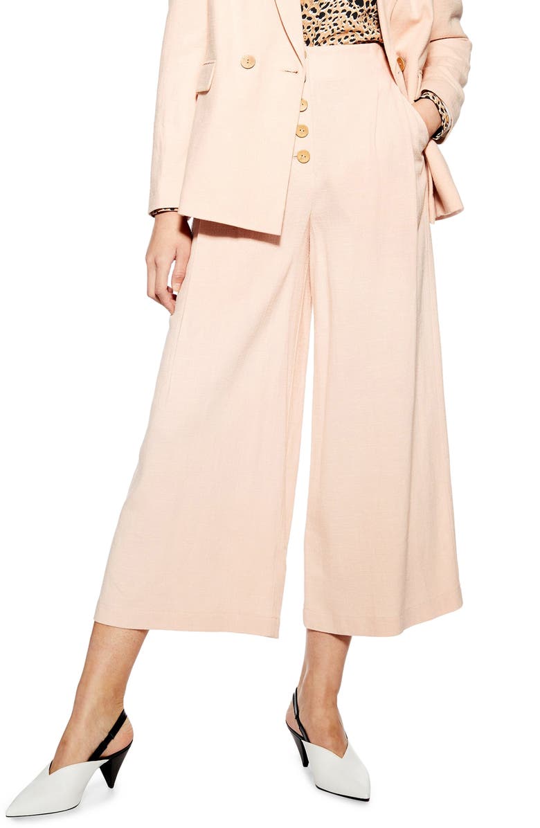 TOPSHOP Coco Cropped Wide Leg Trousers, Main, color, BLUSH