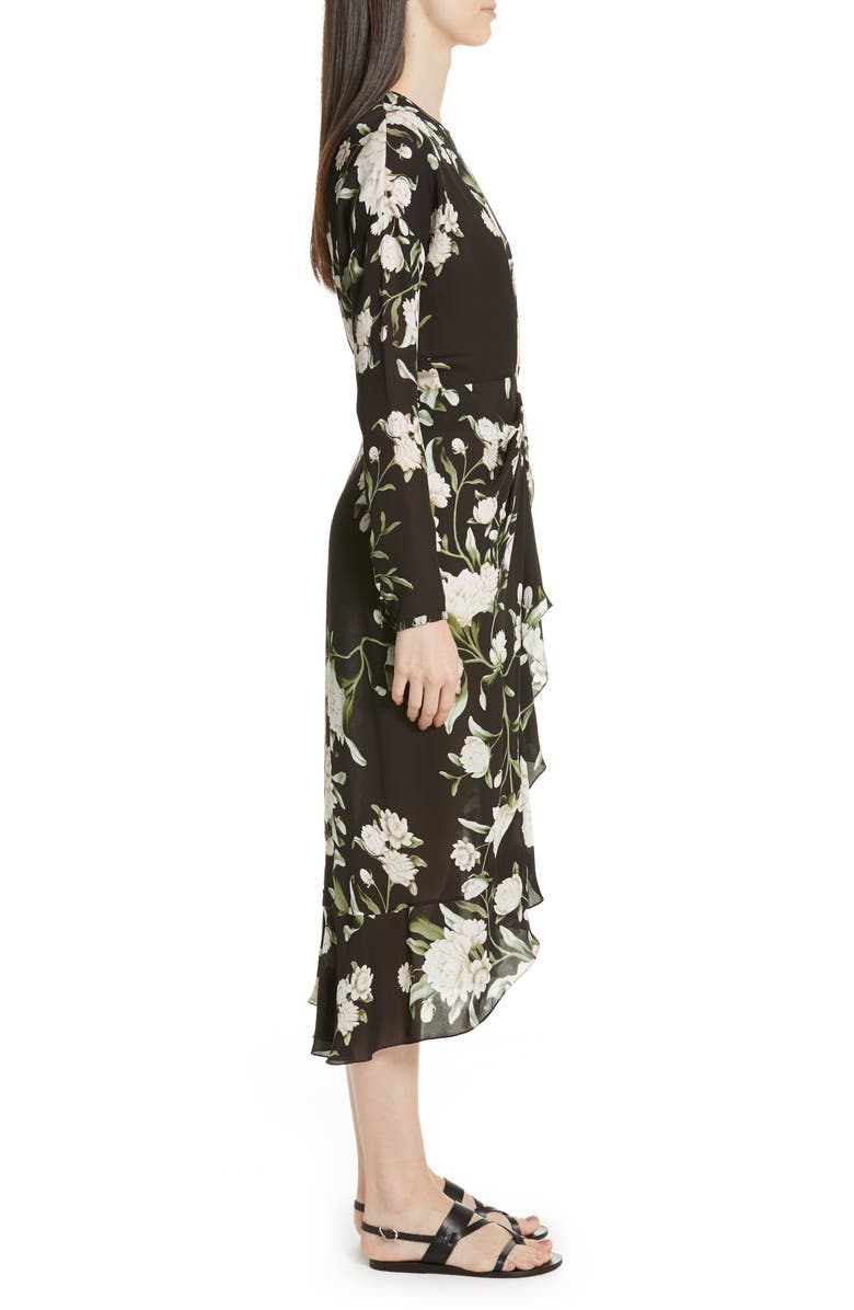 Johanna Ortiz Melodias Salvajes Front Slit Floral Print Silk Dress In Nights In Cali Black/ Ecru