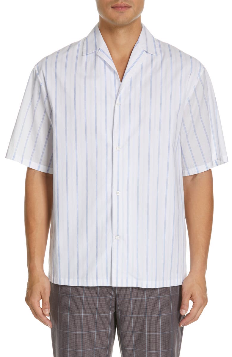 Deveaux T-shirts LAYERED PINSTRIPE CAMP SHIRT