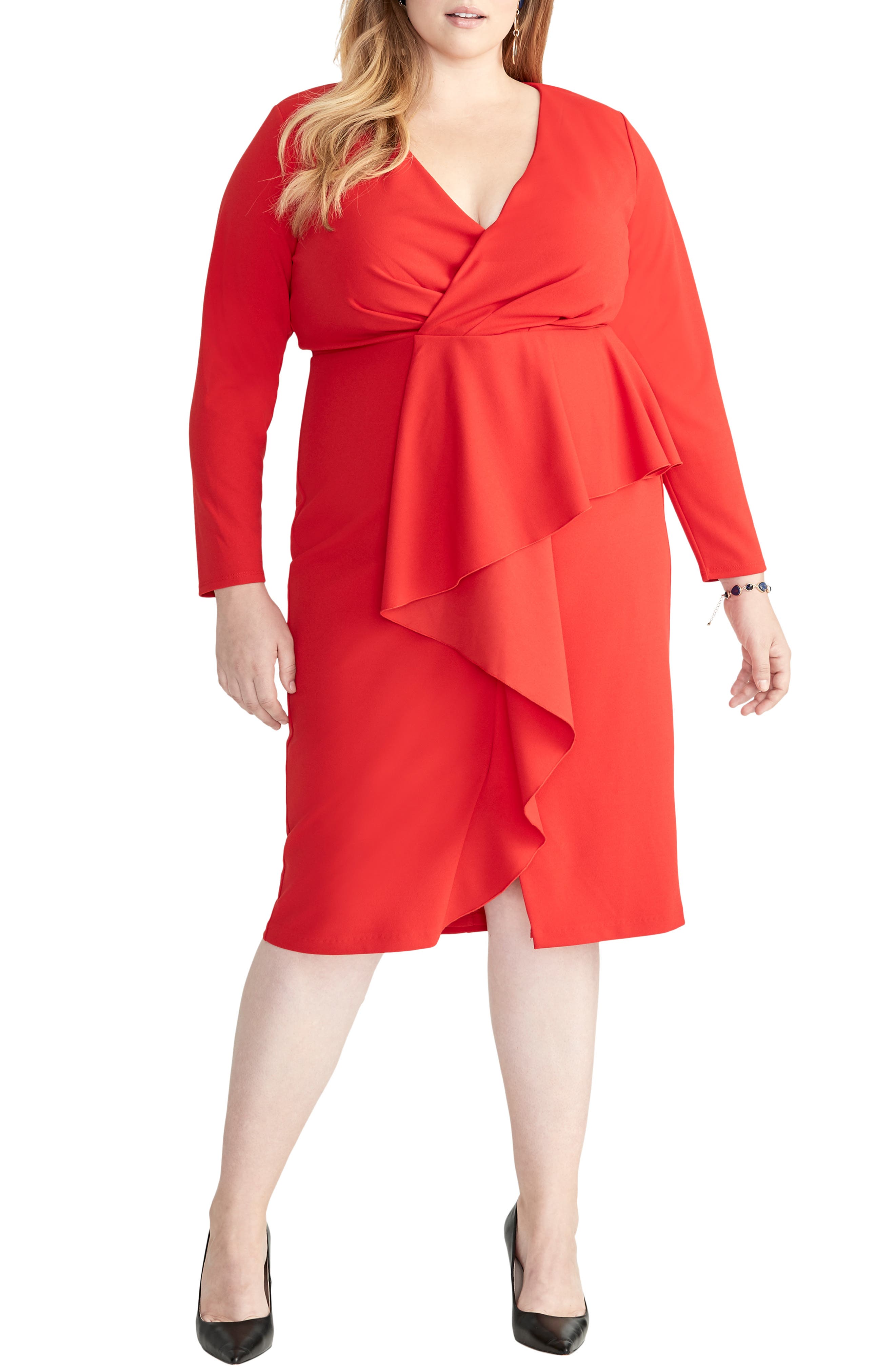 Plus Size Rachel Rachel Roy Ruffle Front Faux Wrap Dress, Red