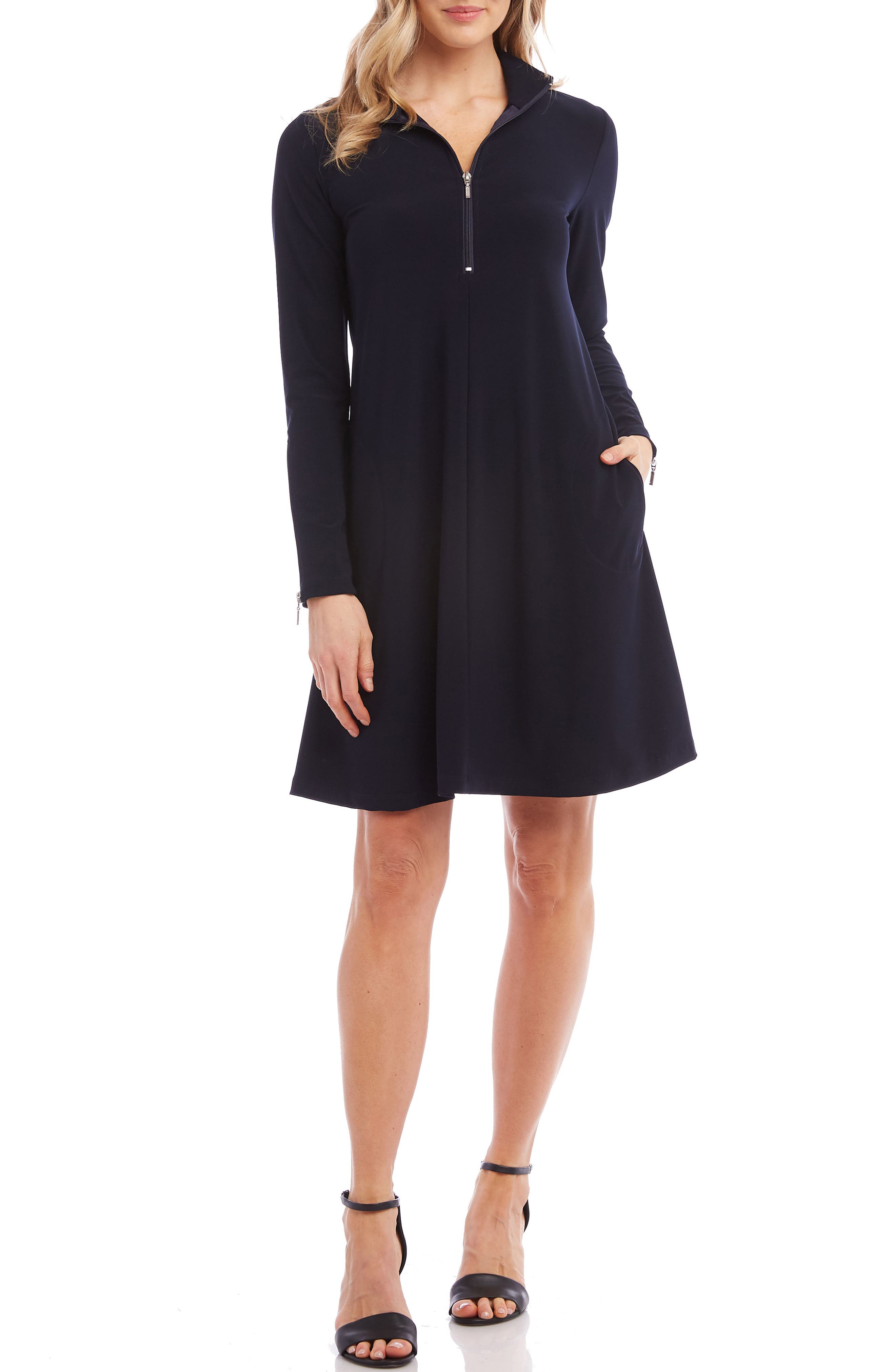 Karen Kane Quarter Zip A-Line Dress, Blue