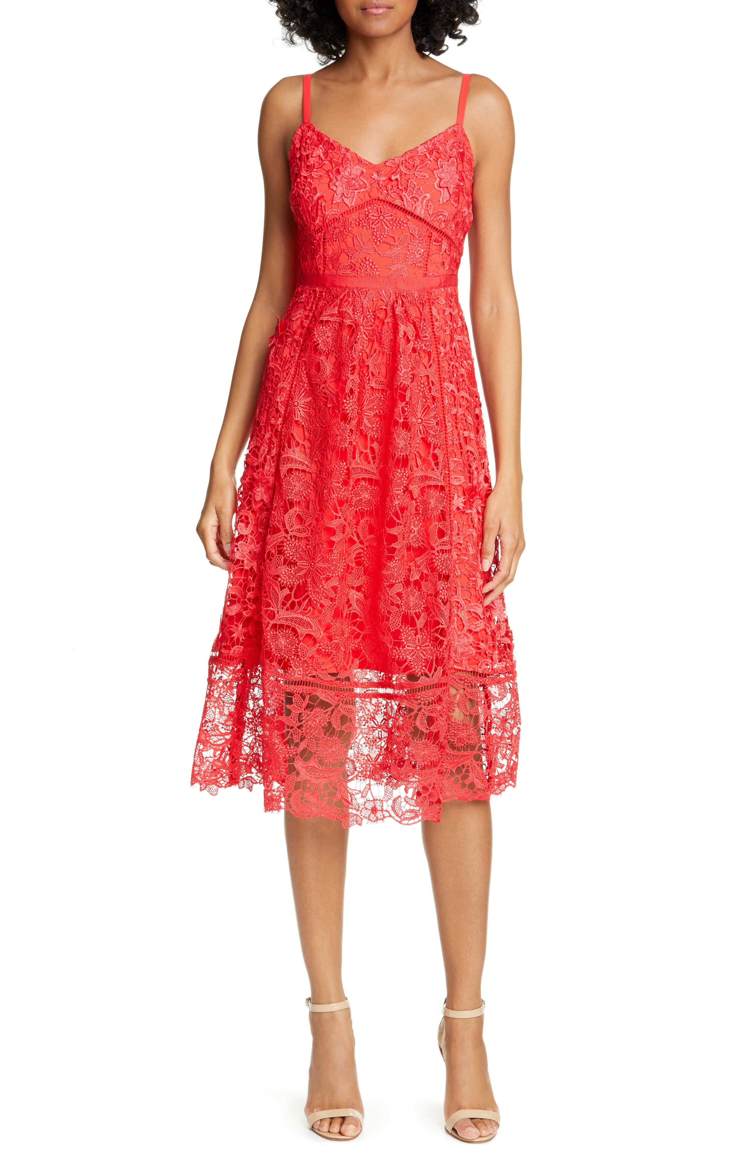 Ted Baker London Valens Lace Midi Dress, Red