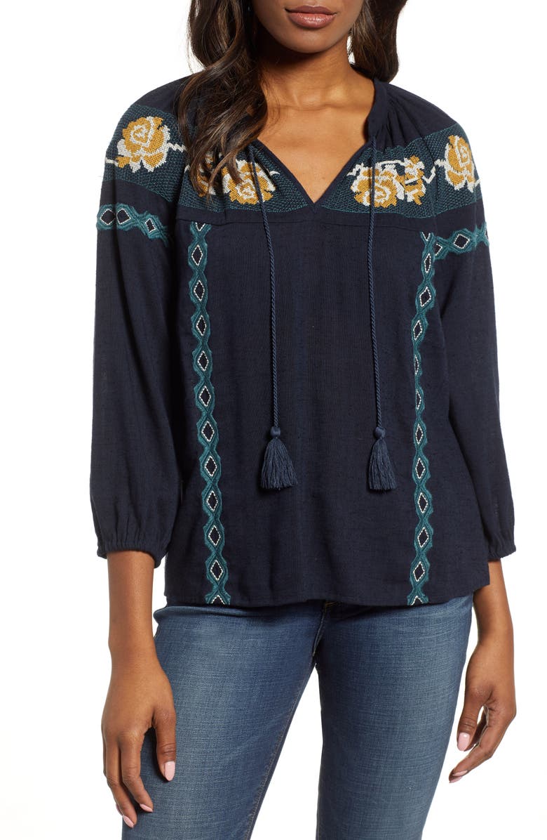 Lucky Brand Embroidered Peasant Top | Nordstrom