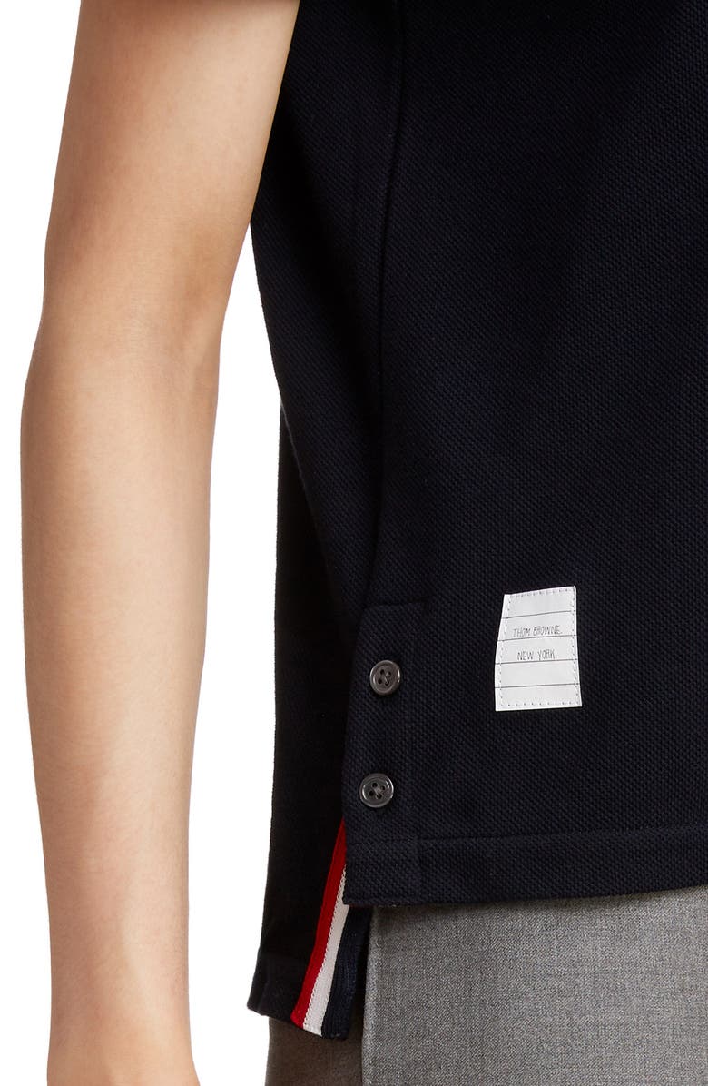 Thom Browne Striped Stretch Knit-trimmed Cotton-piqué Polo Shirt In Navy