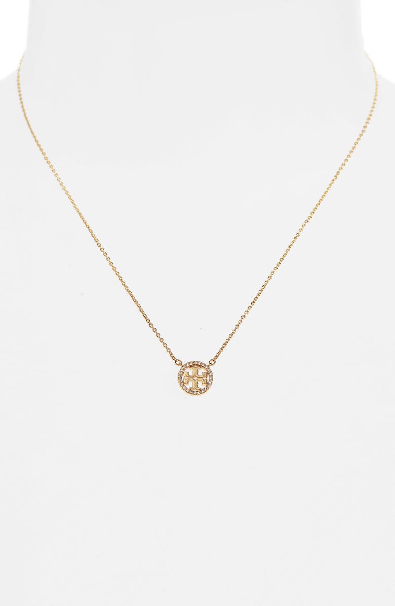 Tory Burch Delicate Crystal Logo Pendant Necklace In Tory Gold/ Crystal ...