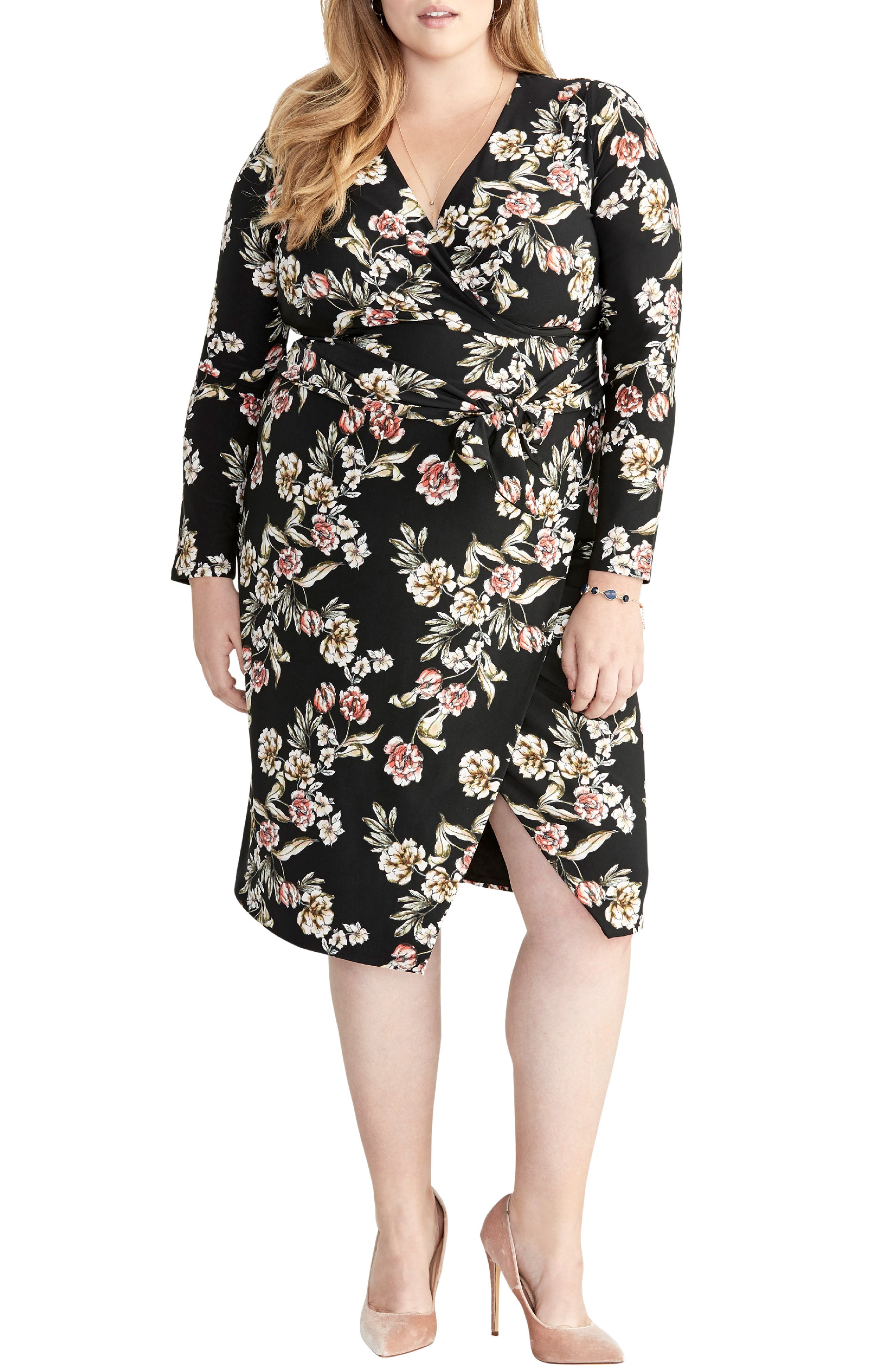 Plus Size Rachel Rachel Roy Floral Faux Wrap Dress, Black