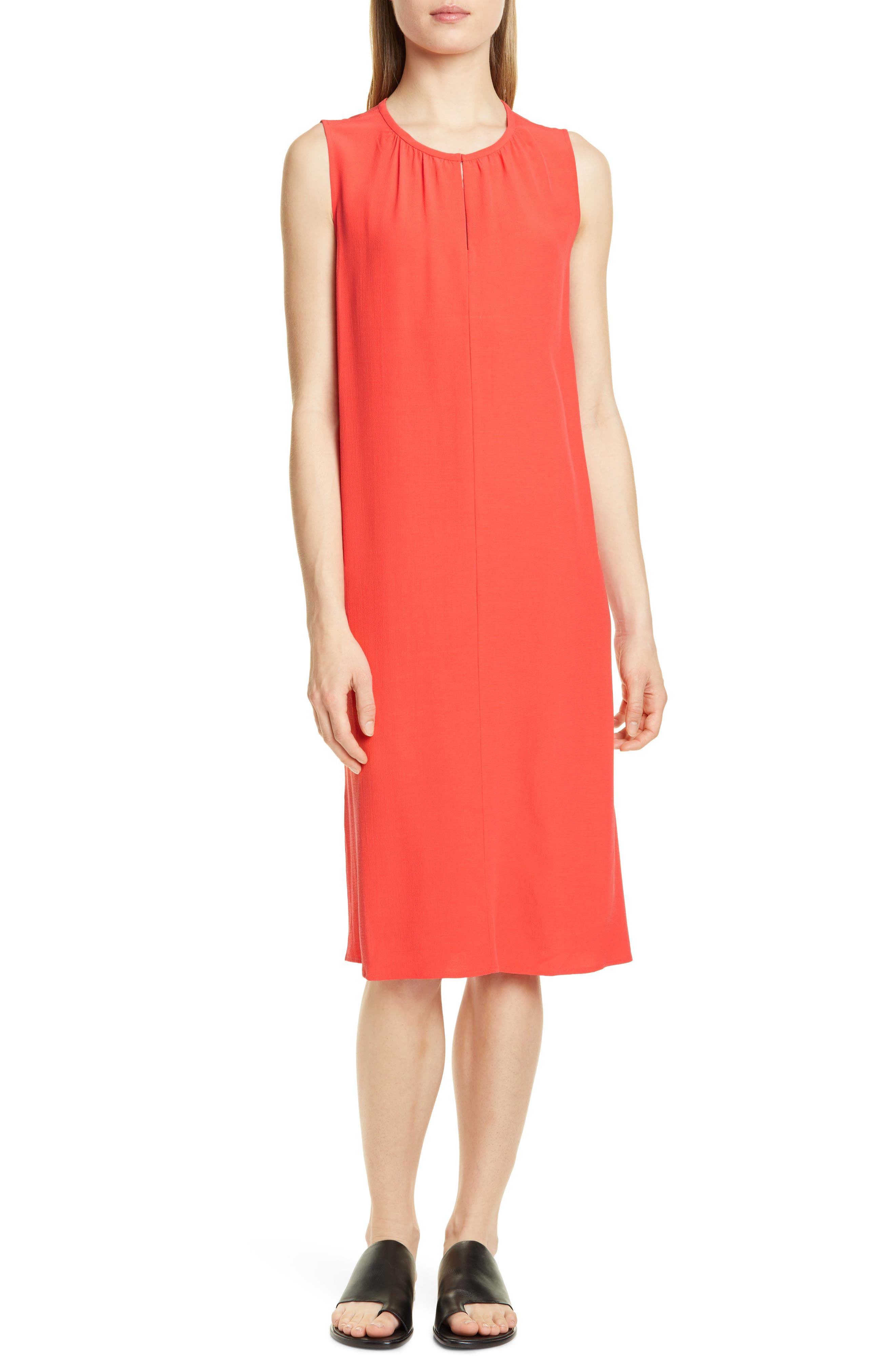 Petite Eileen Fisher Silk Shift Dress, Red