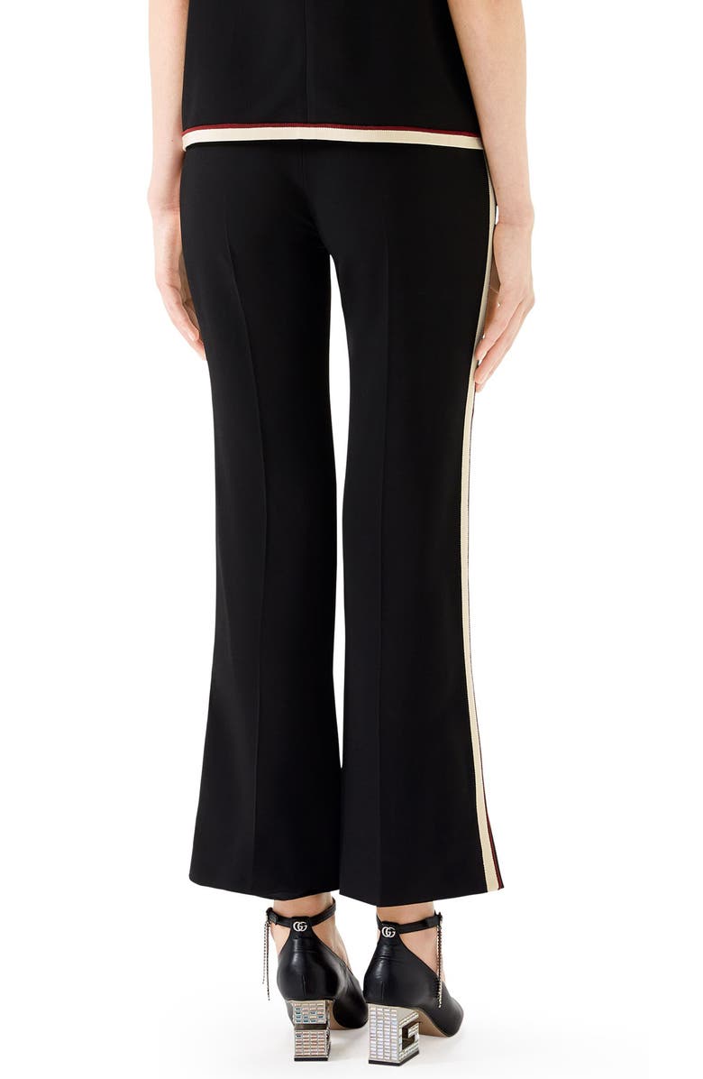 GUCCI SIDE STRIPE STRETCH CADY CROP FLARE PANTS,524709ZKR01