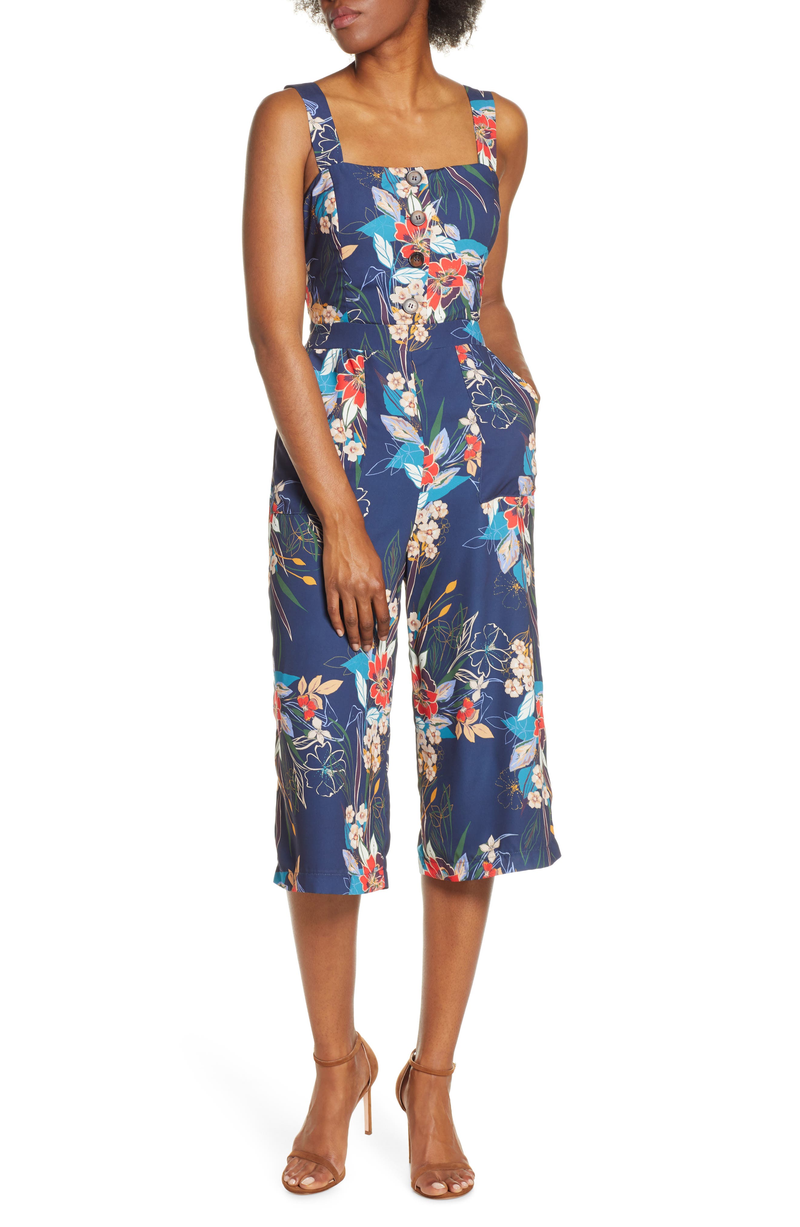 Adelyn Rae Stevie Print Culotte Jumpsuit, Blue