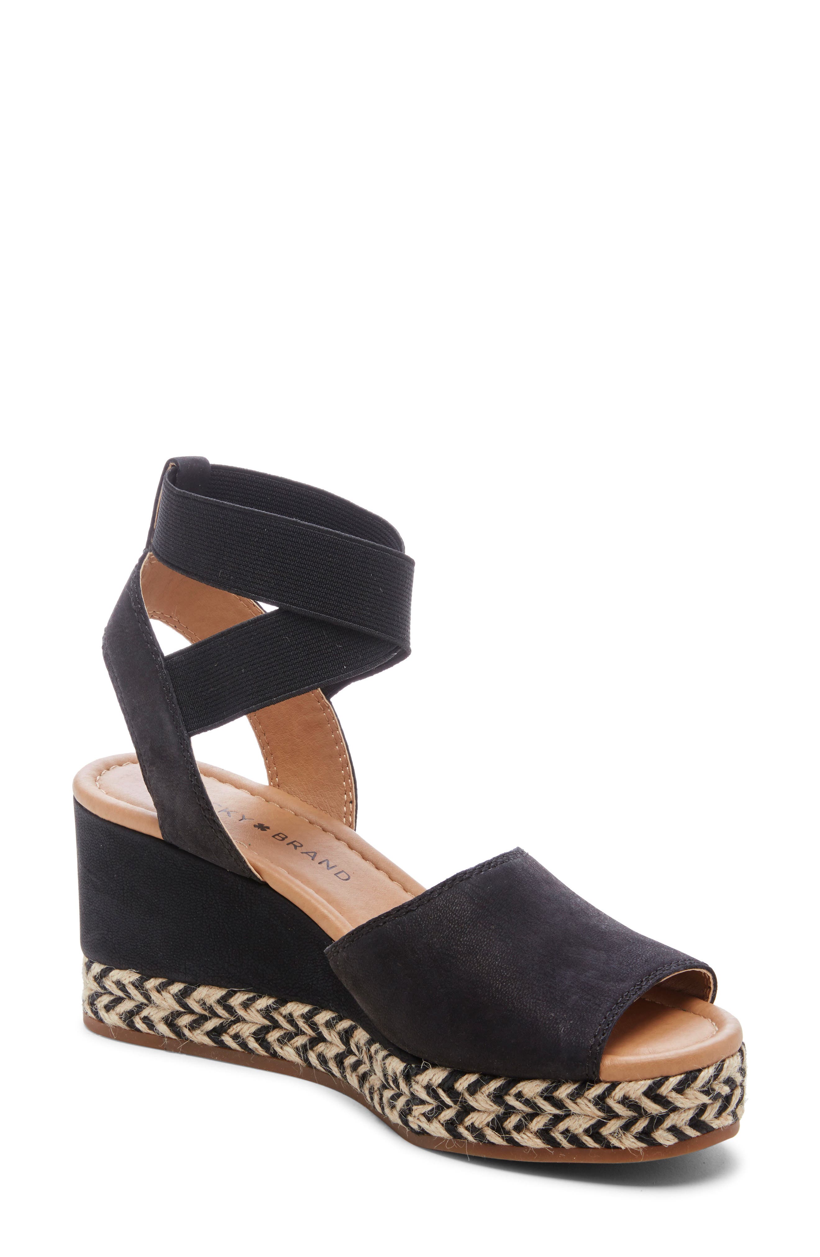 Lucky Brand Bettanie Espadrille Wedge Sandal- Black